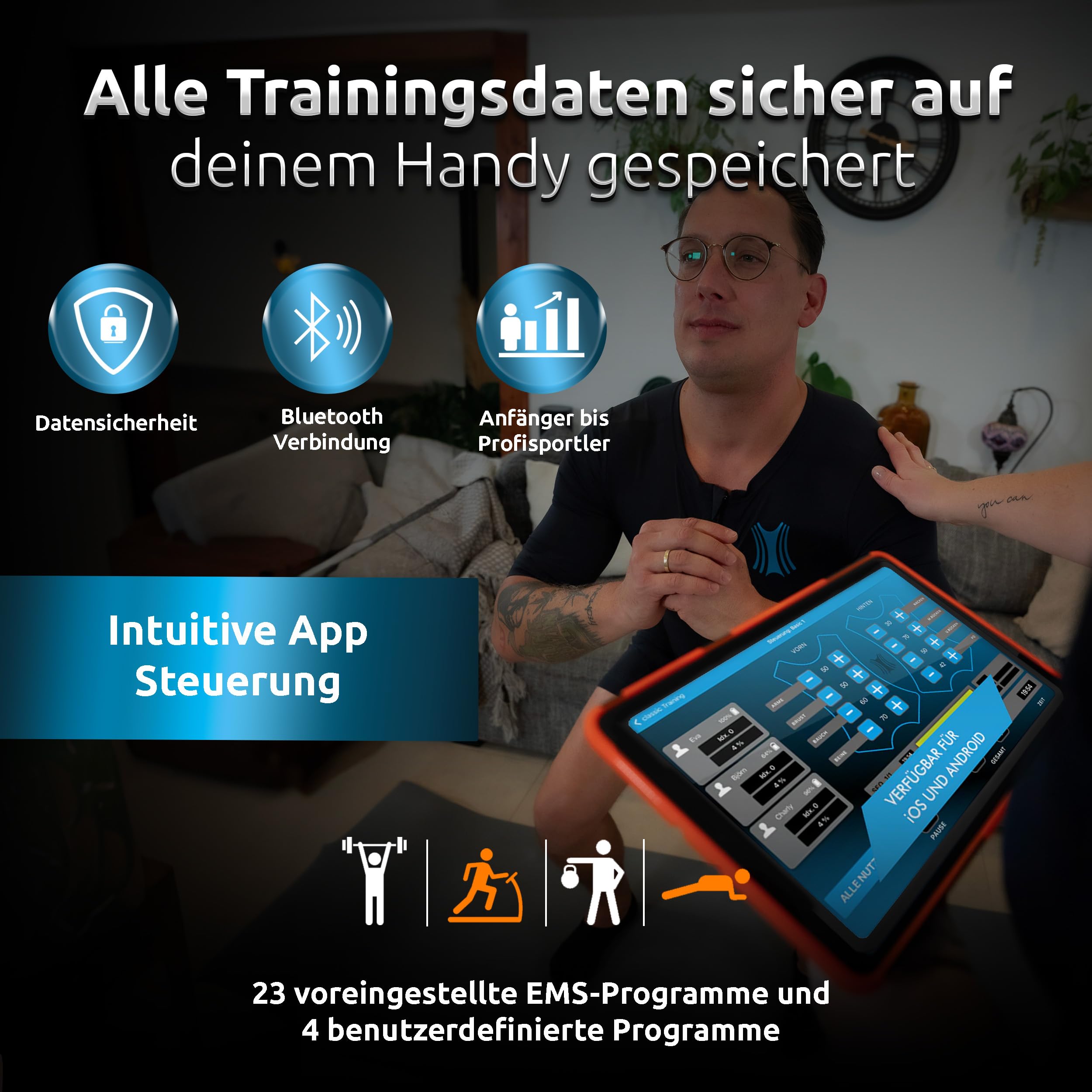 EMS Anzug Classic HOME Komplettsystem - 20 Elektroden für effektives Ganzkörpertraining - kabelloses EMS-Training für Zuhause - Herren & Frauen - Made in Germany - inkl. App & Steuerbox
