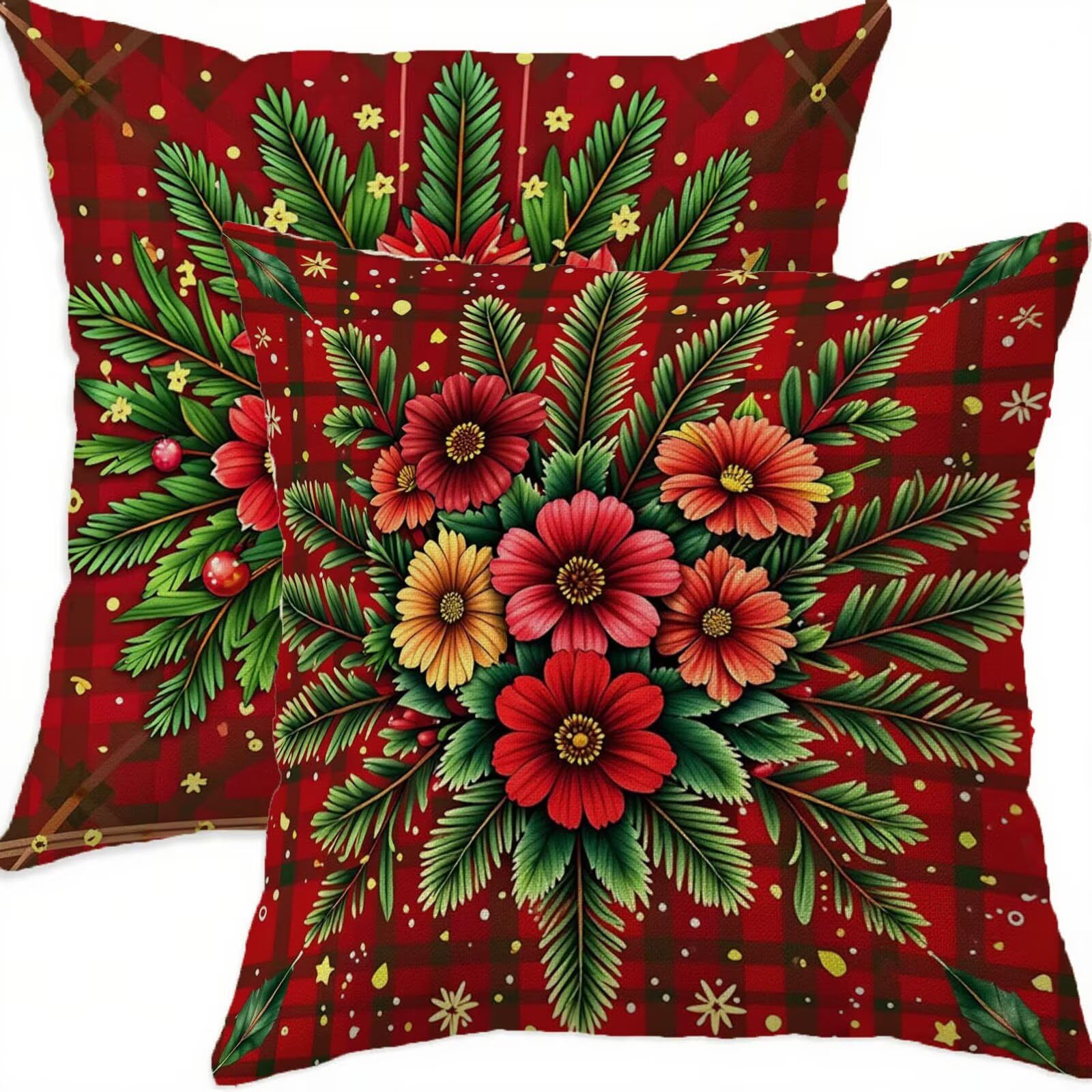 Housse coussin 65x65cm noël rouge lin taie oreiller imperméable salon H311