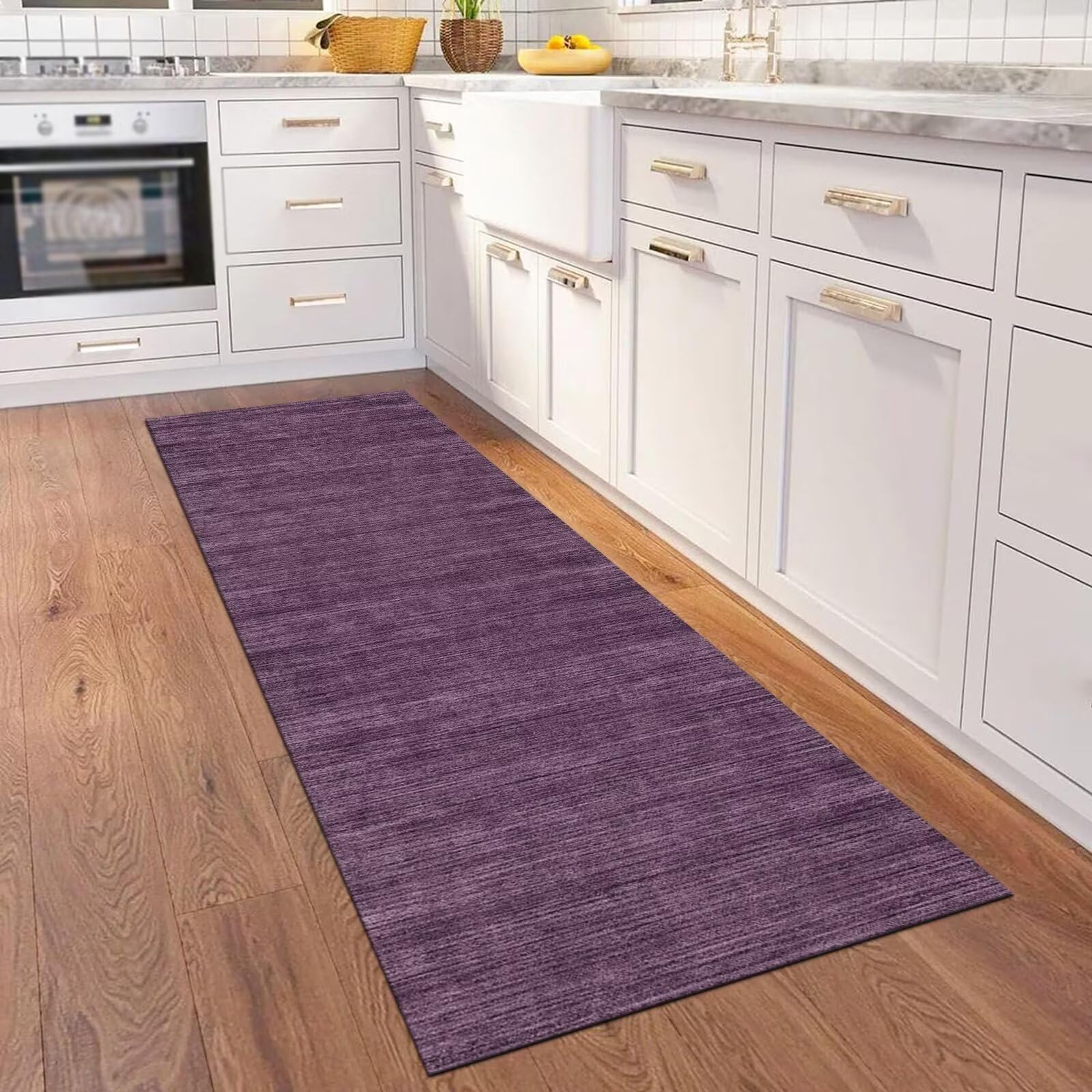 Läufer Teppich Lang Flur Küche rutschfest Waschbar Korridor Teppichmatten Dunkelviolett 80X500CM Küchenteppich Küchenläufer Modern Teppichläufer Flur Schlafzimmer Wohnzimmer Meterware Eingang