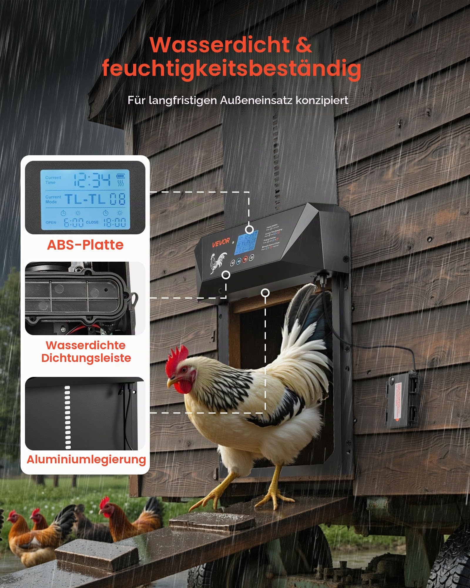 VEVOR Hühnerklappe Hühnertür Hühnerstalltür Lichtsensor 405x305x68mm