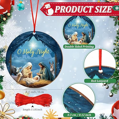 Miniatura 16 de Soaoo 72 piezas de adorno navideño de madera de Jesús, decoración de Navidad religiosa cristiana con cuerdas rojas para decoración de fiesta