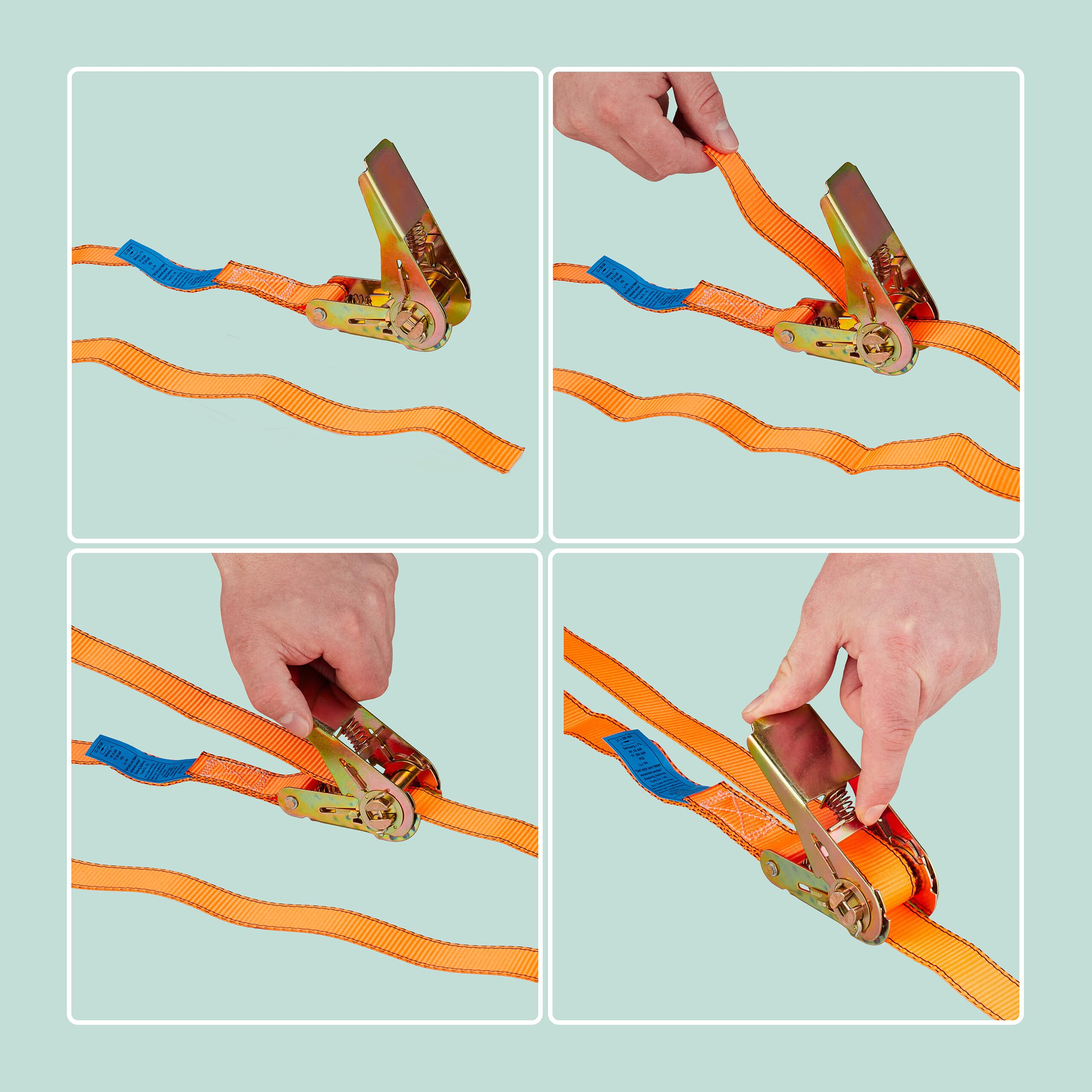 Relaxdays Sangles d'arrimage avec cliquet, 4 pièces, 5 m, 500 kg, sécurité de Chargement Voiture, remorque, Orange