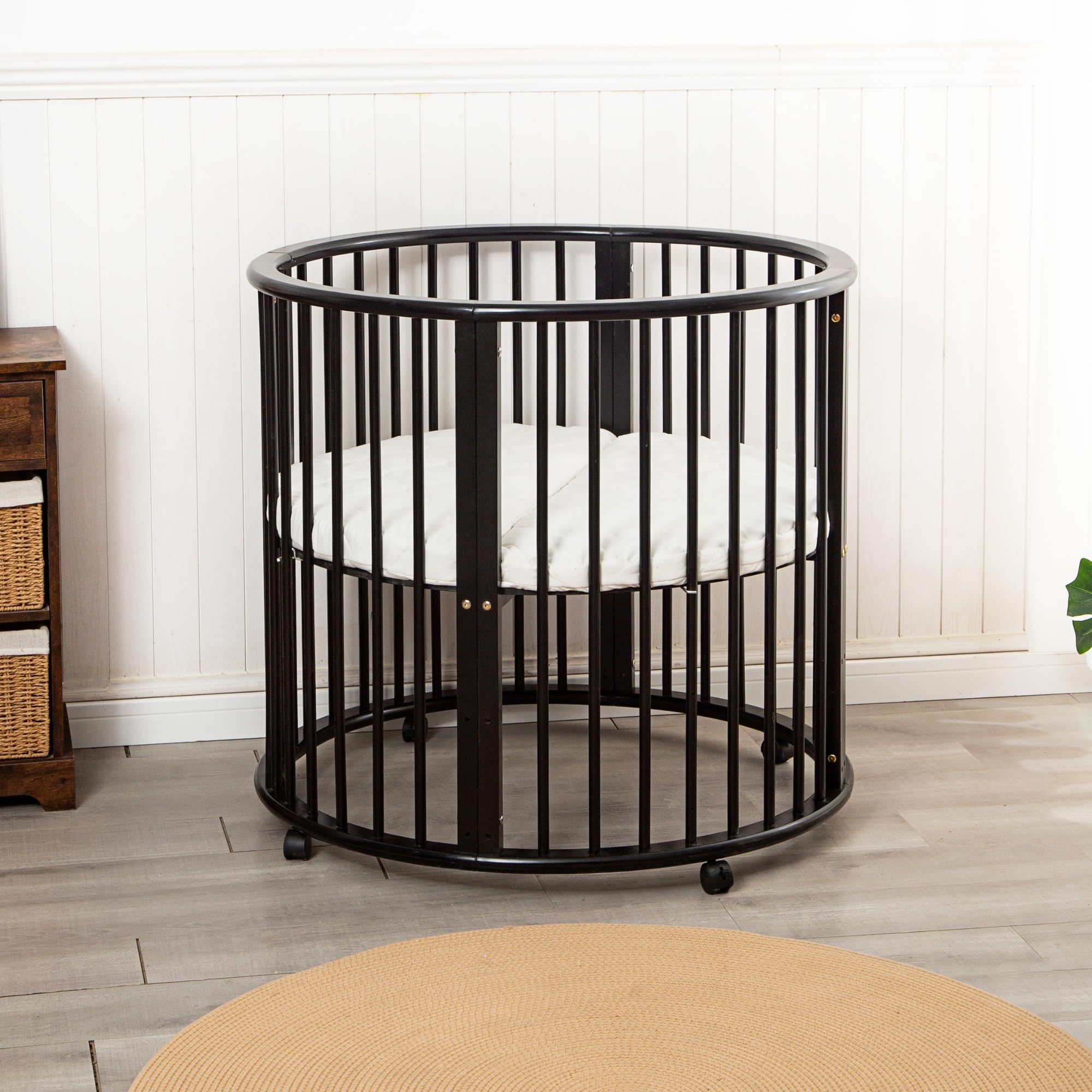 Baby Box – Coffre de jeu rond en bois – Parc – Matelas inclus – 91 x 91 x 85 cm – Noir