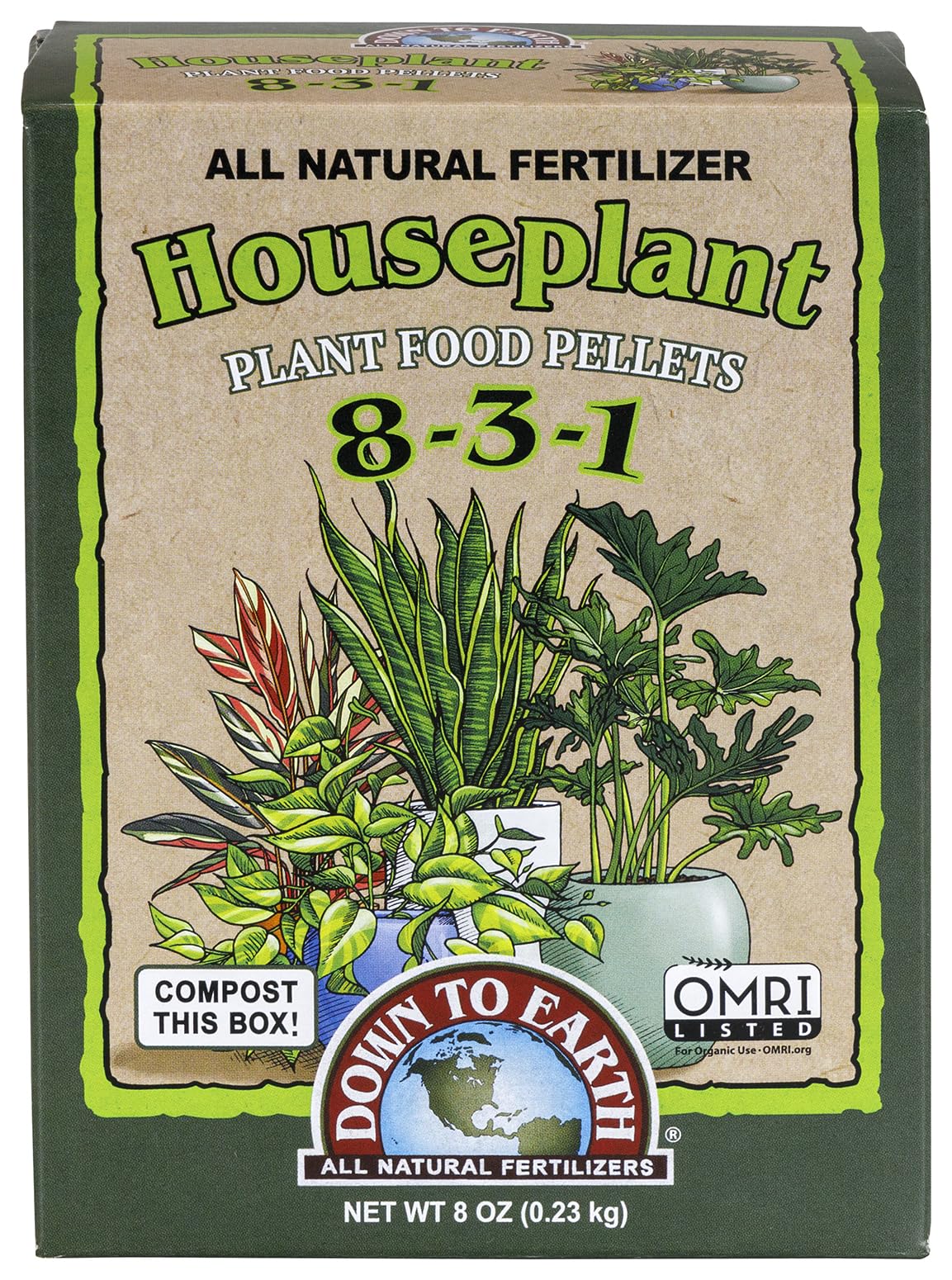 Down to Earth All Natural Houseplant Fertilizer 8-3-1 Indoor Plant Food Pellets, 8 oz Mini Box