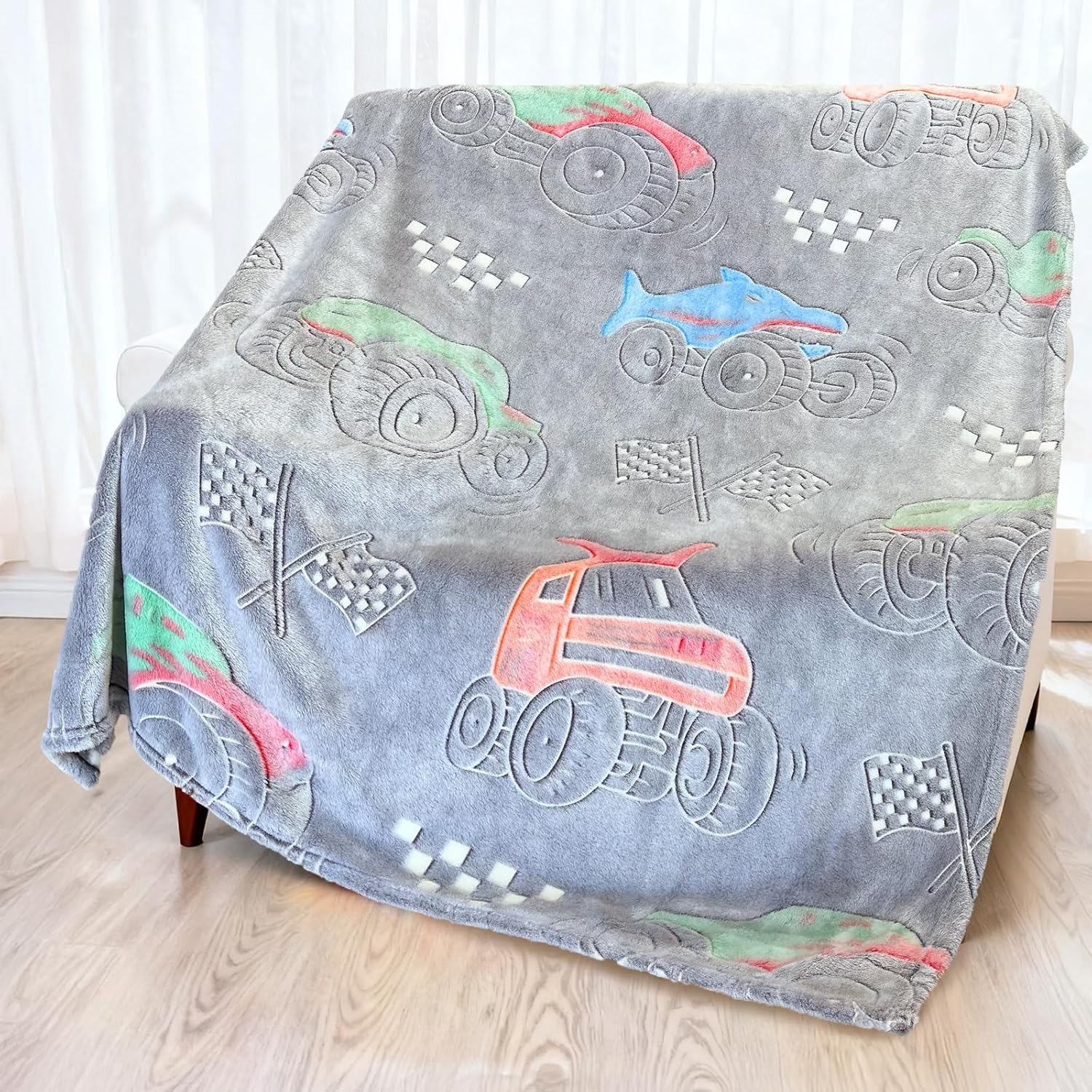 Glow in The Dark Monster Truck Blanket for Boys/Girls/Kids/Toddler/Baby, Cute Funny Car Blanket for Birthday/Gifts, Monster Truck Toys for Boy Age 3-12 40"x 60" - Image 5