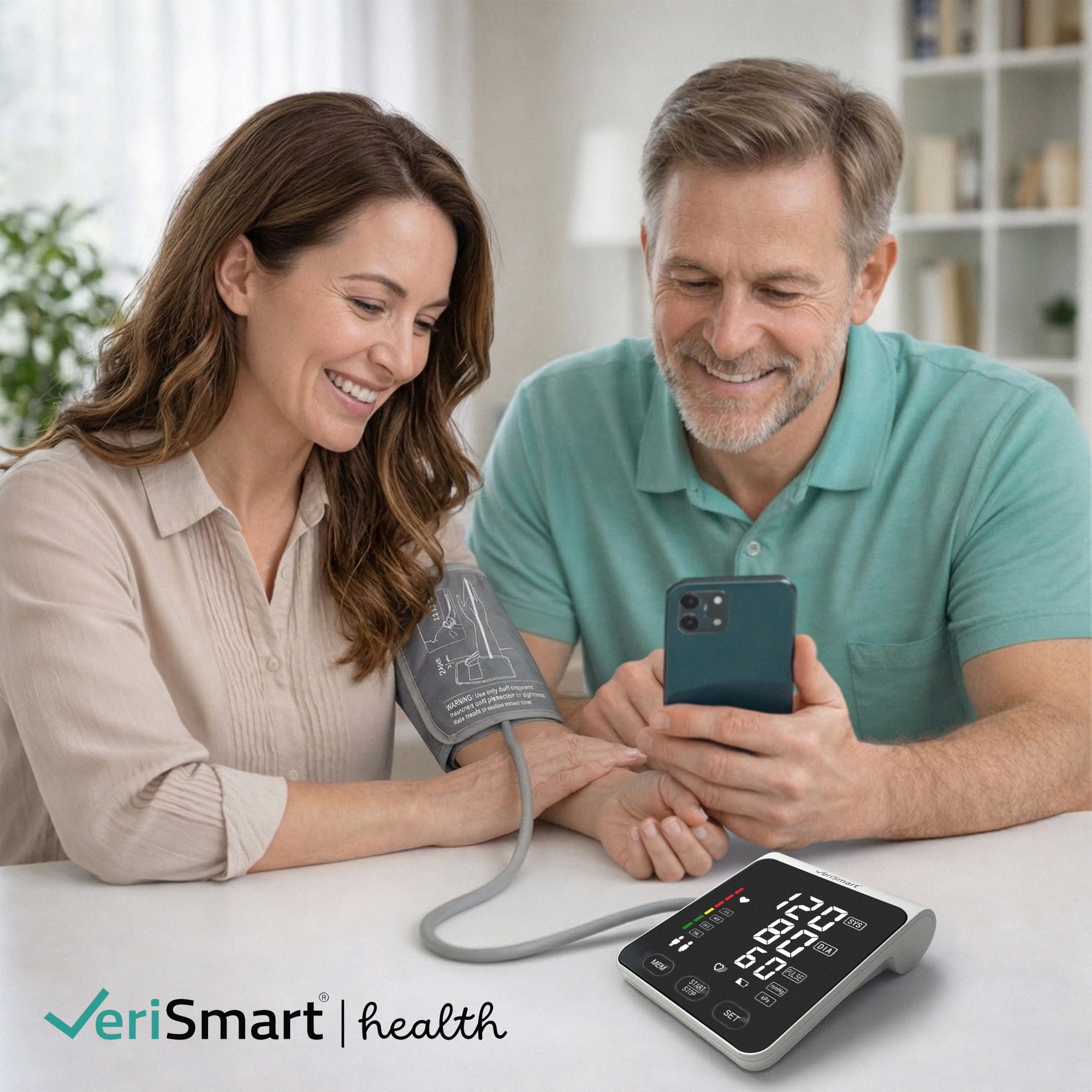 VeriSmart Monitor de presión arterial premium con la galardonada aplicación Smart Health Diary, pantalla LED grande de 16,3 cm, diseño ultrafino, manguito ancho, batería y USB-C, 5 años de garantía