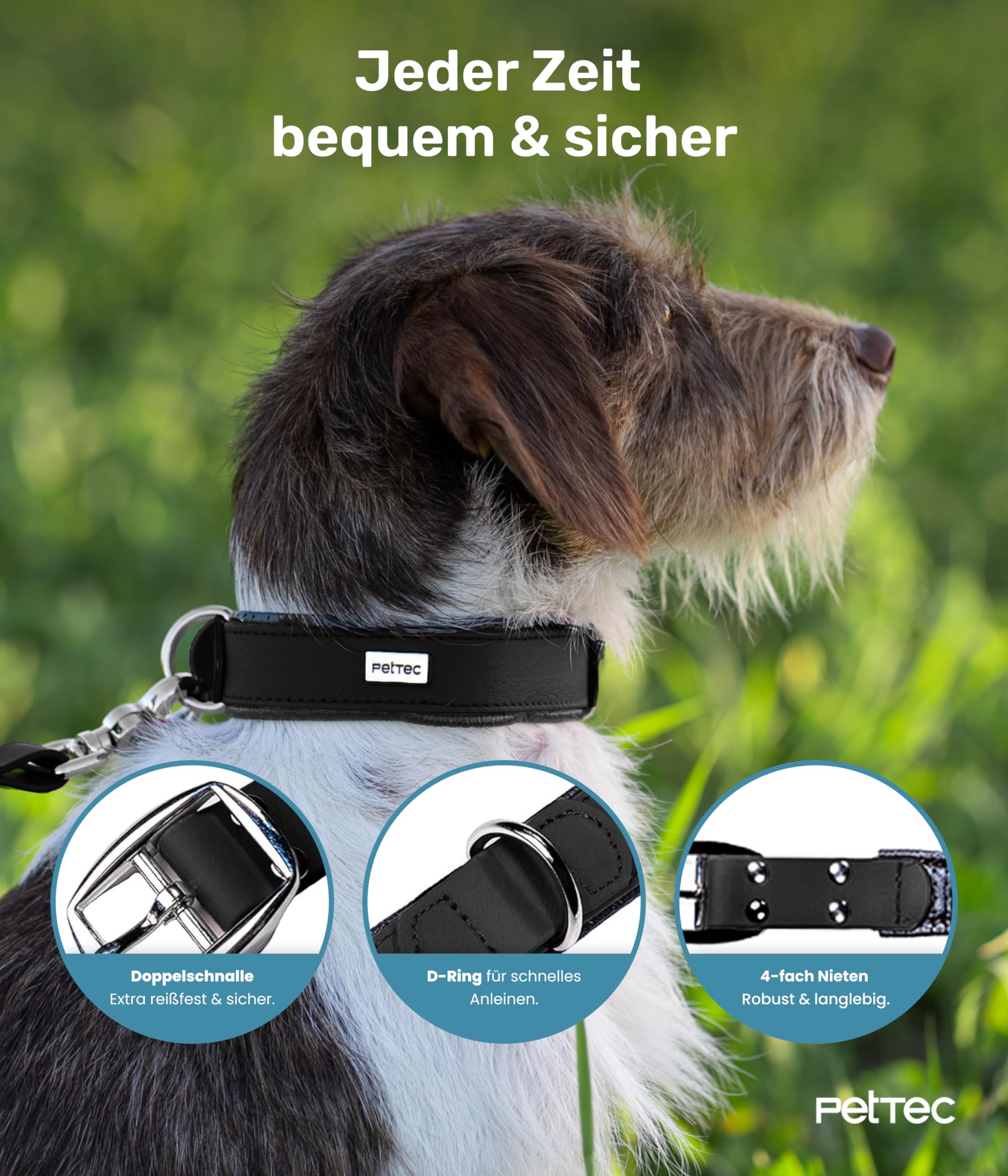 PetTec Obroża dla dużych i małych psów z Trioflex™ | odporna na warunki atmosferyczne i regulowana w kolorze | obroża dla psa w kolorze czerwonym, brązowym, czarnym i błyszczącym pomarańczowym