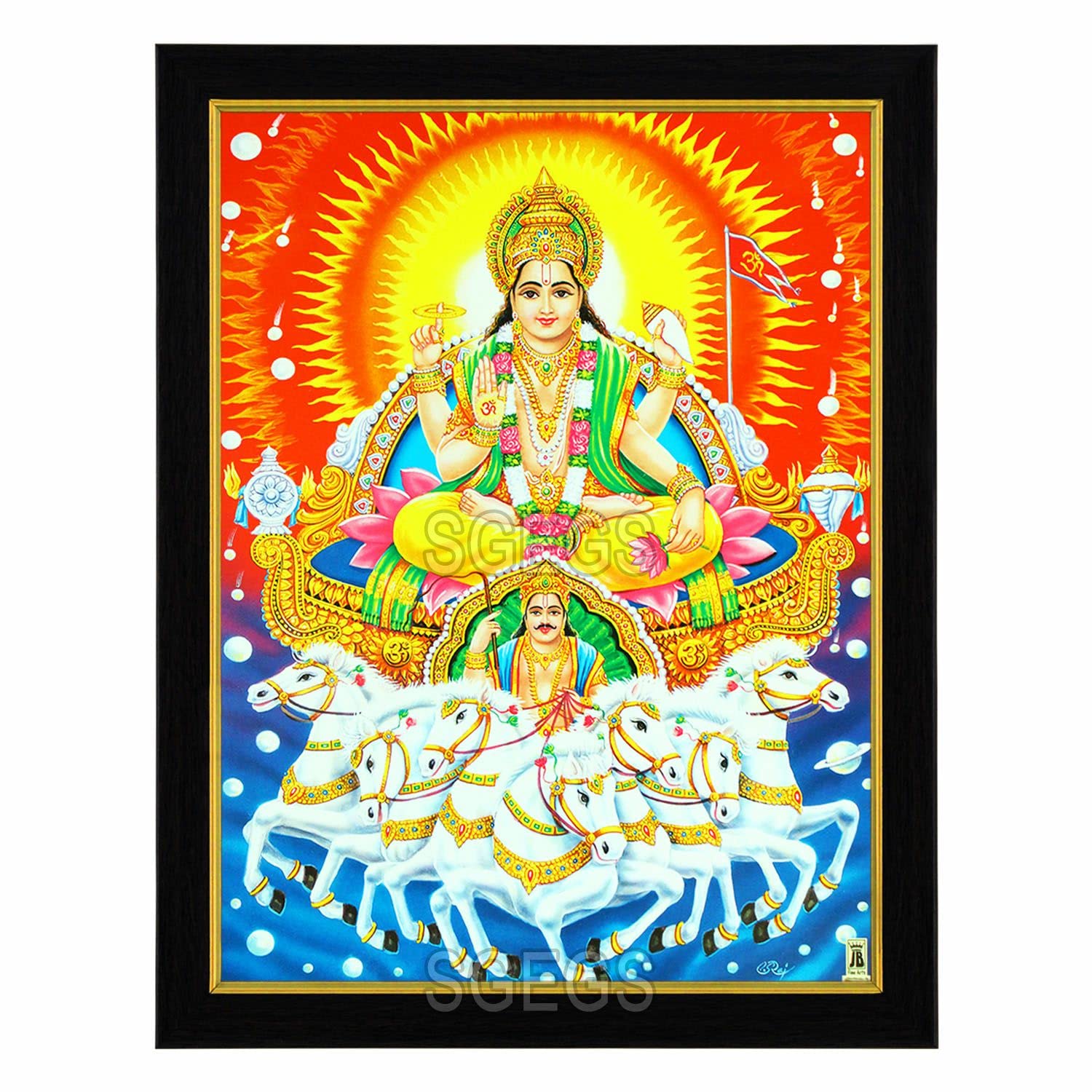 SHREE GANESH ENTERPRISE GIFTING SOLUTIONS God Suryadev with 7 Horses Chariot HD Photo Frame Lord Surya Narayan Pooja Vastu (Poster Frame, 23.5x1x31cm)