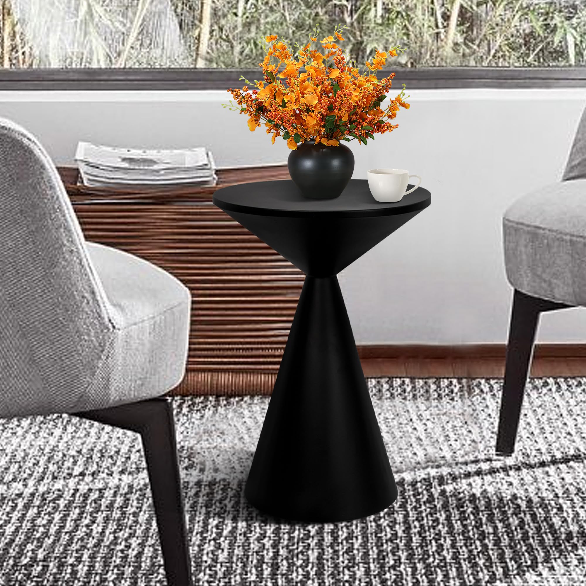 Mesa de bebida pequeña, mesa redonda de Martini, mesa auxiliar de tambor, mesa de acento de metal, para sala de estar, dormitorio, negro 4