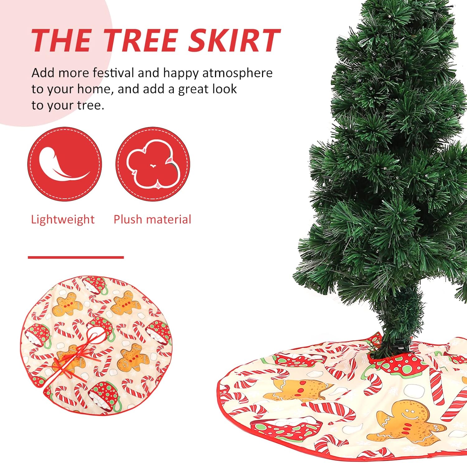 NUOBESTY Office Decorations Christmas Tree Marshmallow Skirt Xmas Tree Mat Gingerbread Man Base Cover Xmas Floor Carpet for Christmas Holiday Decorations - Image 4