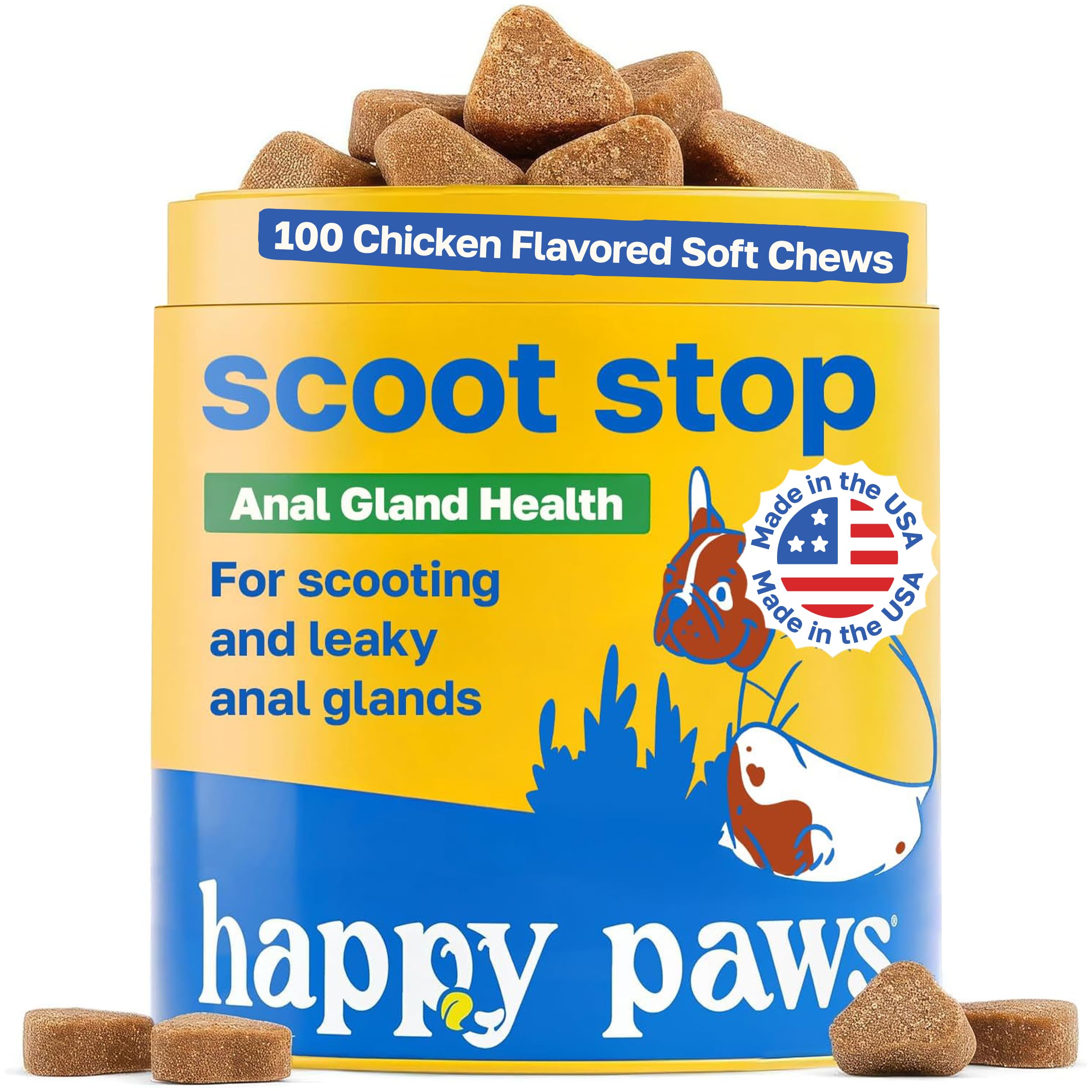 Happy Paws Scoot Stop Supplement, No Scoot for Dogs, 100 Soft Chews