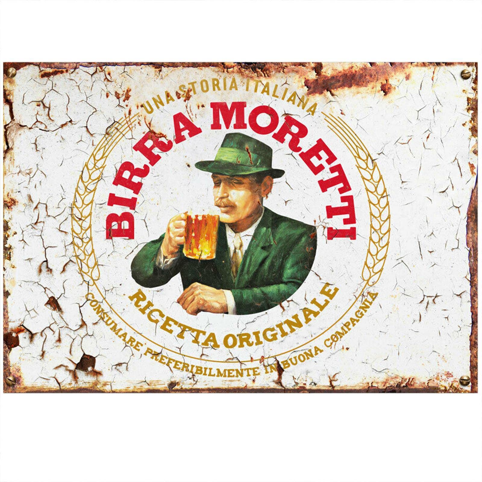 Sawfish® Birra Moretti Kitchen Wall Decor Metal Sign Retro Vintage Wall Tin Plaque 10x15cm 20x15cm 20x30cm 30x40cm 40x60cm for Pub Shed Bar Office Man Cave Home Bedroom Dining Room Kitchen
