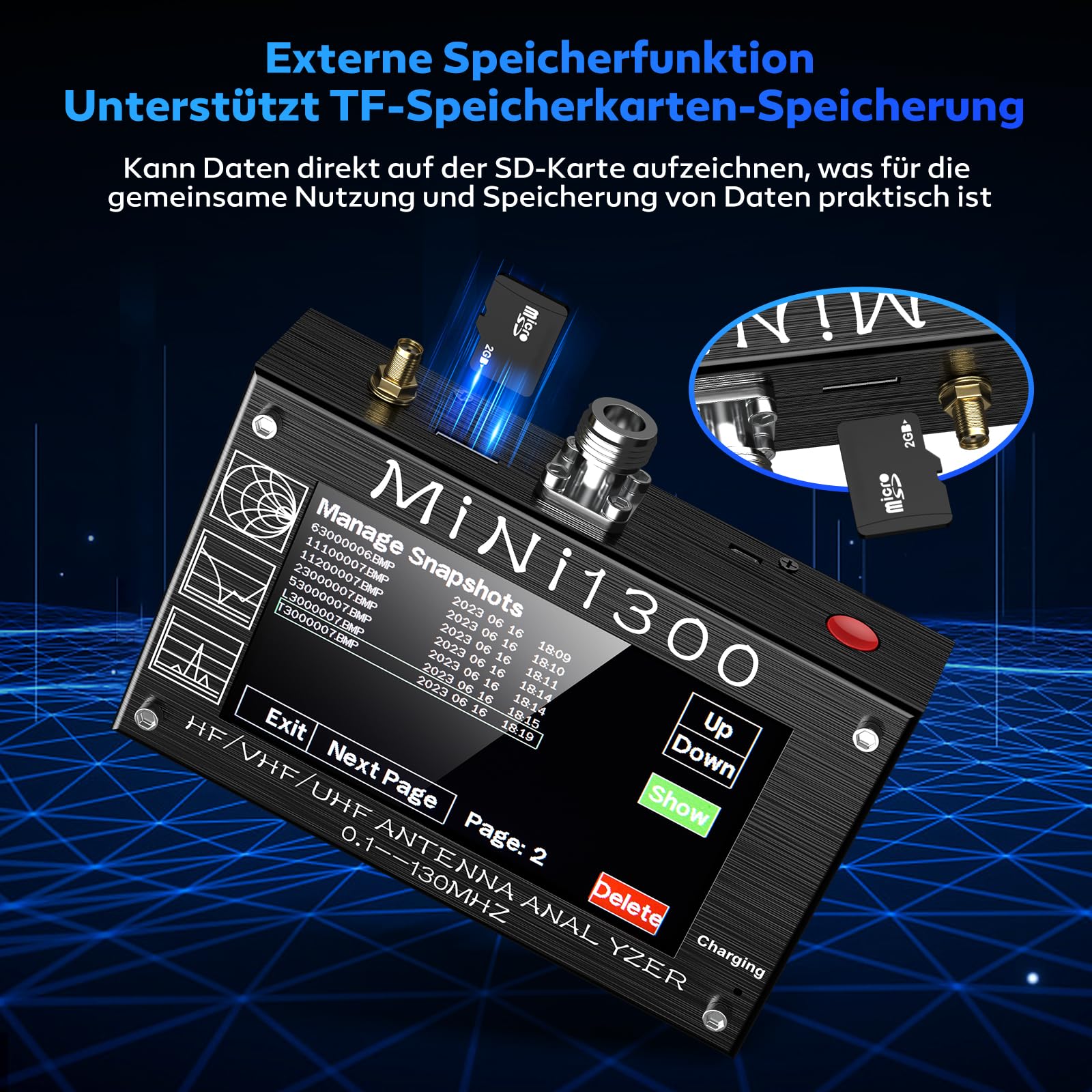 Seesii Mini 1300 Antennen Analysator, 2024 Aufgerüsteter 4,3 Zoll Signalgenerator 0,1-1300MHz HF VHF UHF ANT/SWR/TDR/DSP RF mit SMA Kalibrierkits