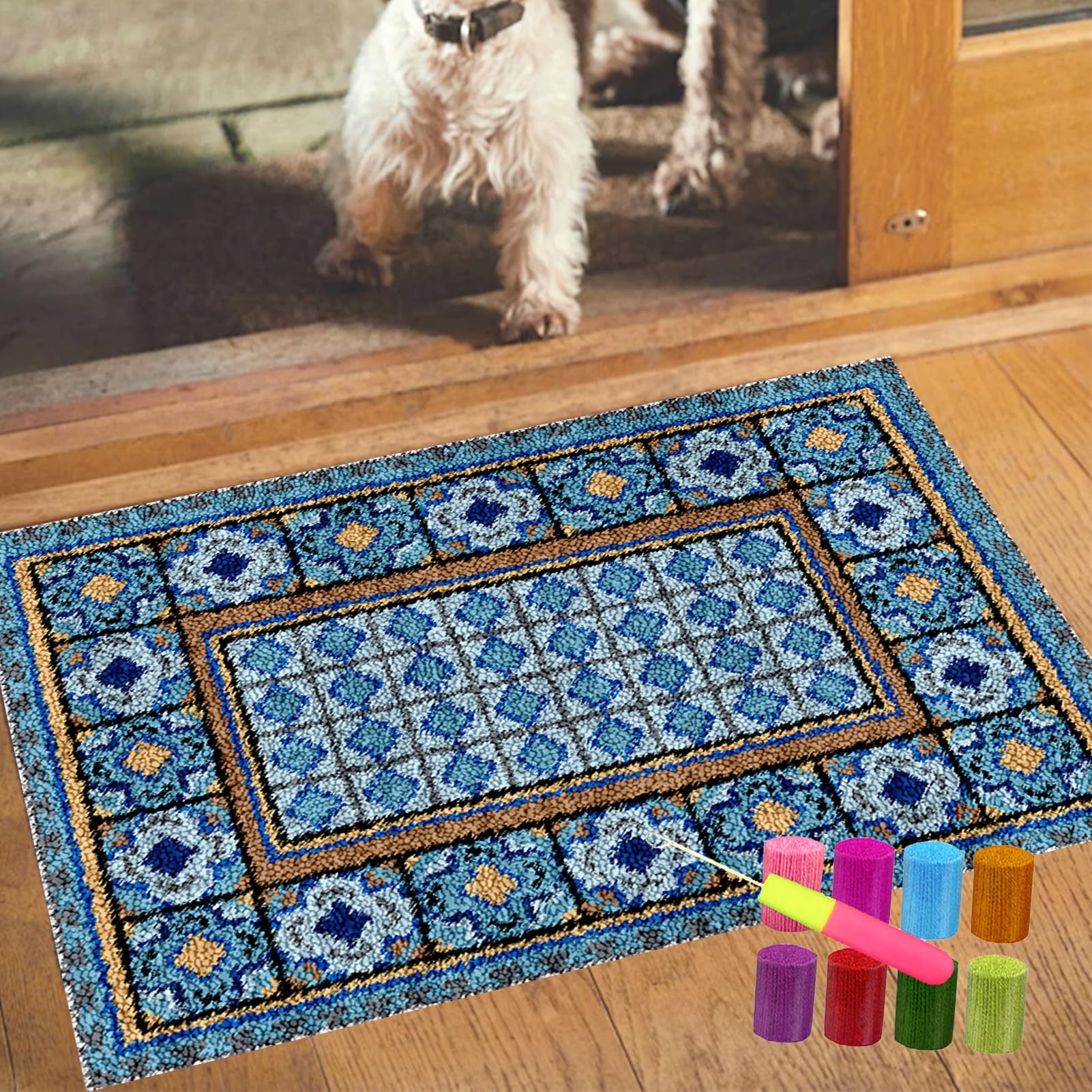 Kit Gancio di Chiusura Tappeto, Kit da Ricamo Tappeto Fai da Te Fare, Tappeto per Uncinetto Latch Hook Rug Kit per Adulti, Kit per Fabbricare Tappeti a Punto Croce, per Decorazione Casa 38 x 52 cm