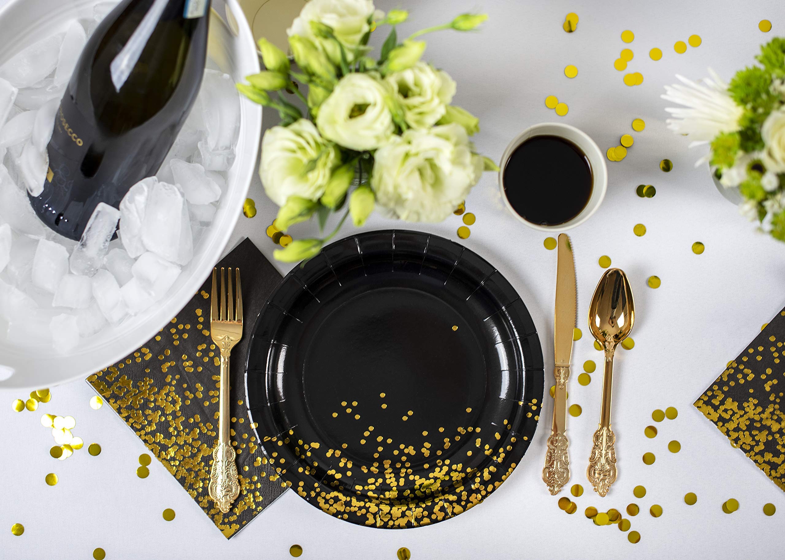 Black and Gold Dot Disposable Napkin 6,5 cala x 6,5 w złotym kolorze, opakowanie 50 sztuk, na imprezę, wesele, jako elegancka dekoracja na święta, urodziny, dzień