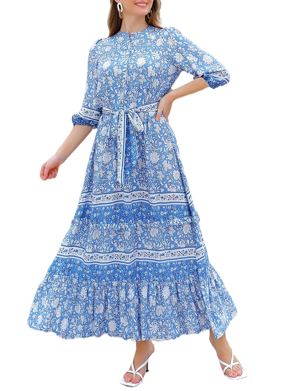 HECCPLI Women Short Sleeve V Neck Floral Print Casual Bohemian Maxi Dresses - Review, Price and Buying Guide