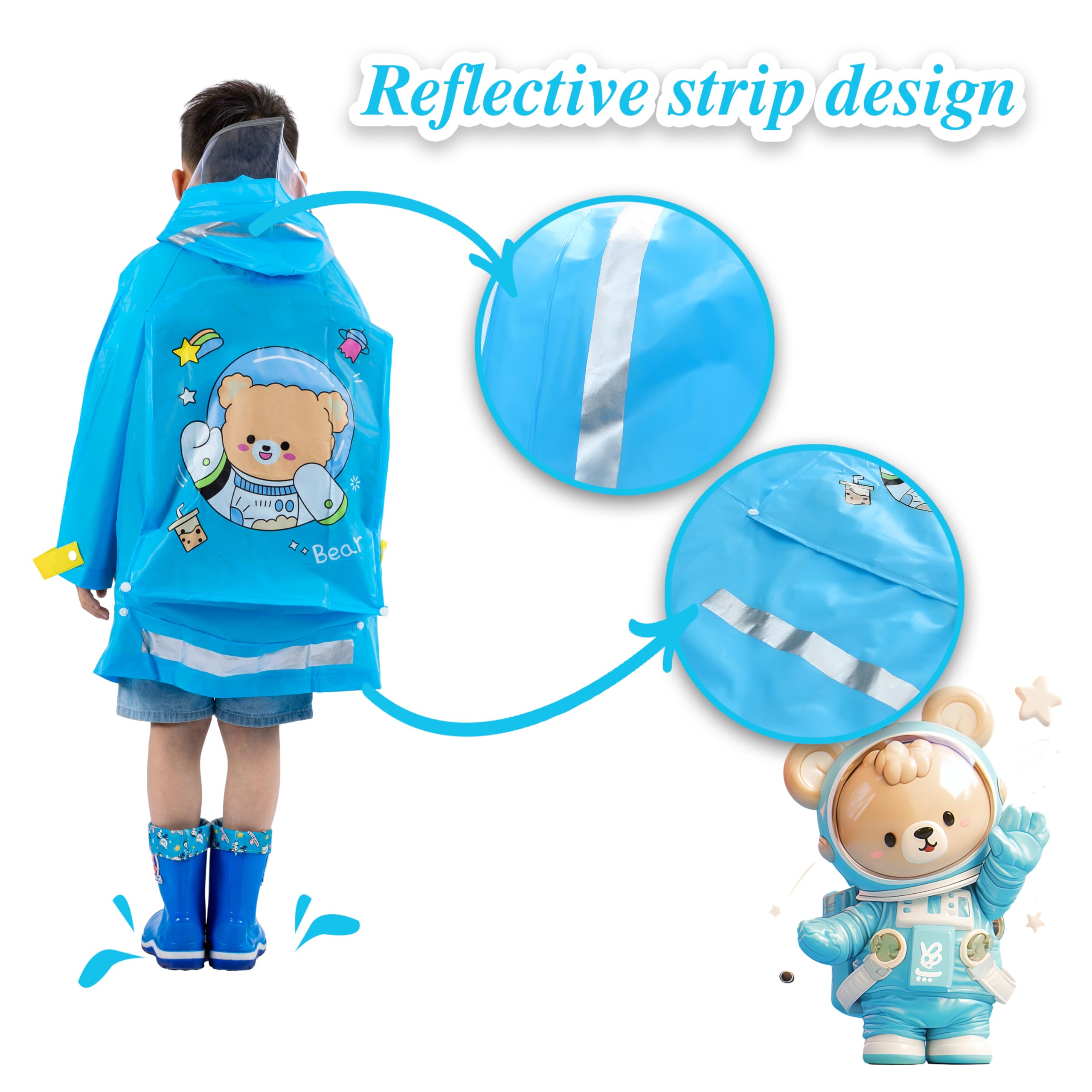 amo nenes Impermeabili per Bambini Ragazzi Ragazze, Leggero Giacca da Pioggia, Riutilizzabile Poncho Antipioggia com Cartone Animato, con Copertura per Lo Zaino, Sportivo, Unisex, 1-12 Anni, S M L XL