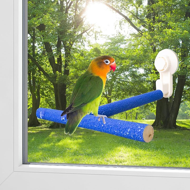 Poleiro para aves com ventosa, formato T e madeira com areia de quartzo OOXYG, 24,9 x 19,8 cm
