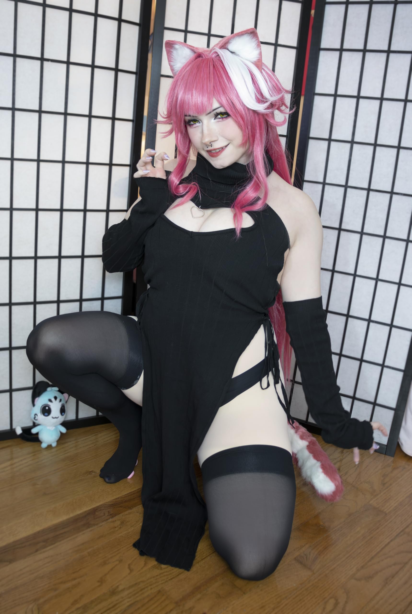 KORURACLUB Love Cheongsam costume White/Black premium sweater cosplay lingerie Love Cheongsam succubus lingerie: Black XS/M