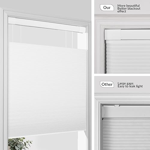Miniatura 8 de BERISSA Persianas celulares opacas sin herramientas, sin taladro, de arriba hacia arriba, sin cordones, de panal para ventanas interiores, fáciles