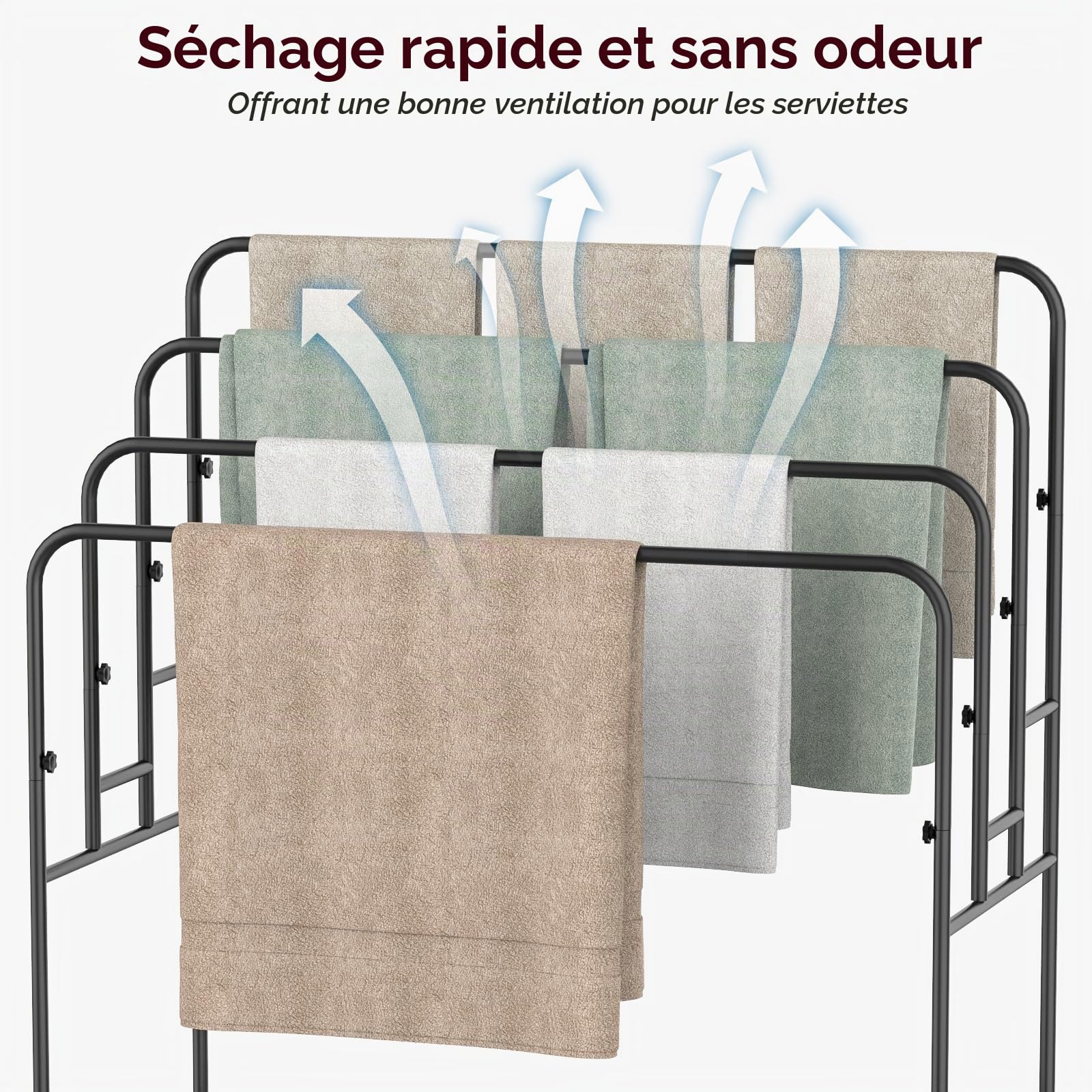 Porte-serviettes autoportant pour salle de bain, support de courtepointe pour salon, piscine extérieure, séchage de serviettes pour salle de bain, support d'échelle à 4 niveaux pour serviette de bain