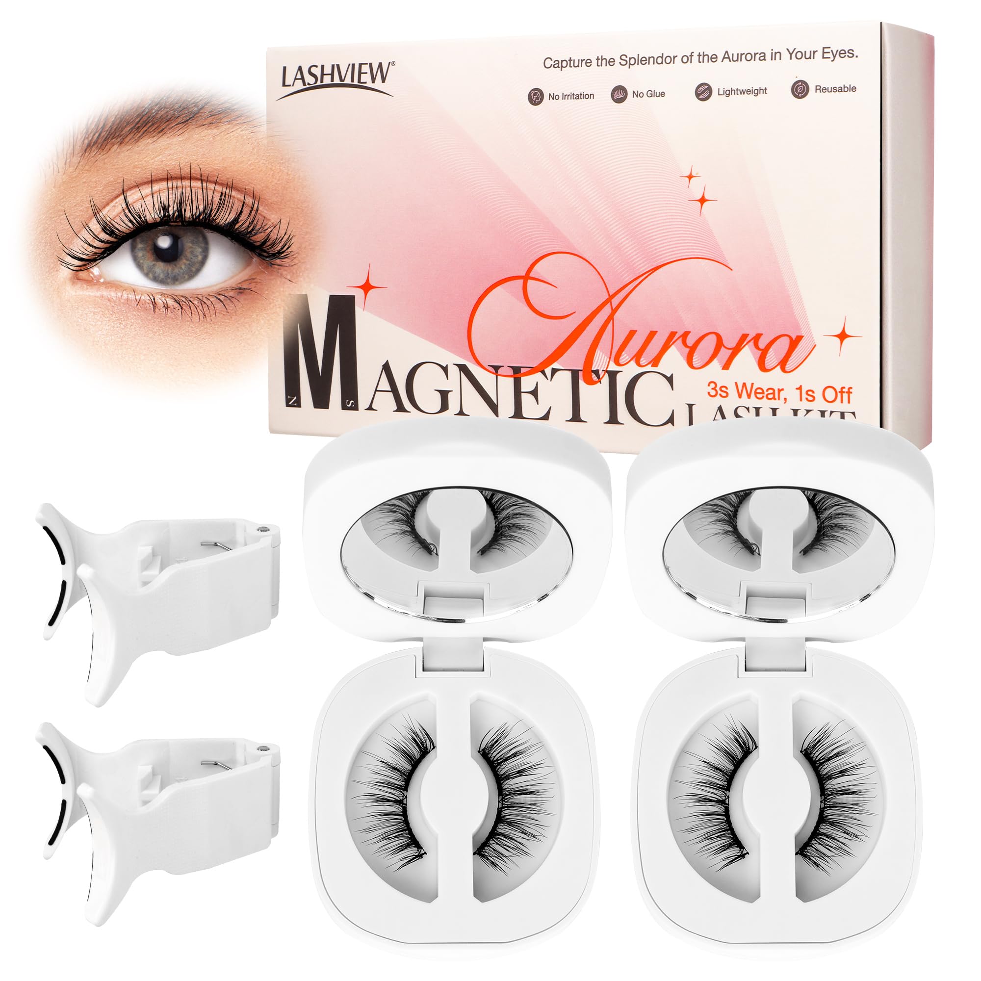 LASHVIEW Magnetische Wimpern mit Applikator, wiederverwendbar, weich, magnetisch, natürlicher Look, kein Kleber erforderlich, RCM01-2