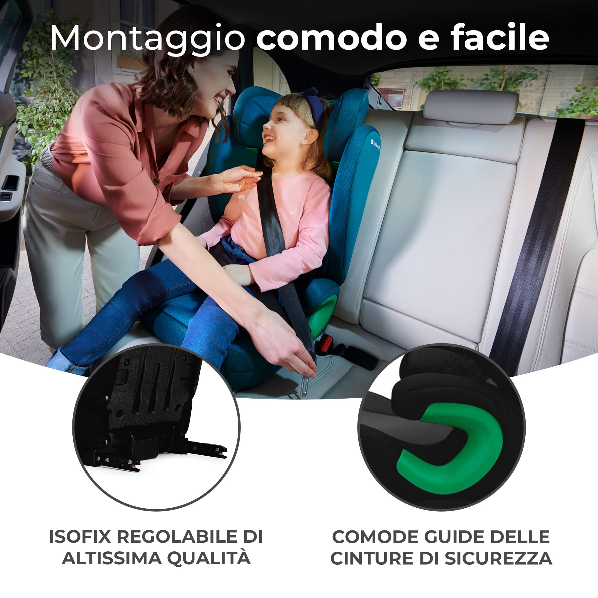 Kinderkraft JUNIOR FIX2 I-SIZE Seggiolino auto 15-36 kg, 100-150 cm, con Isofix, Poggiatesta regolabile, Sistemi di sicurezza, Leggero Facile da trasportare, Nero
