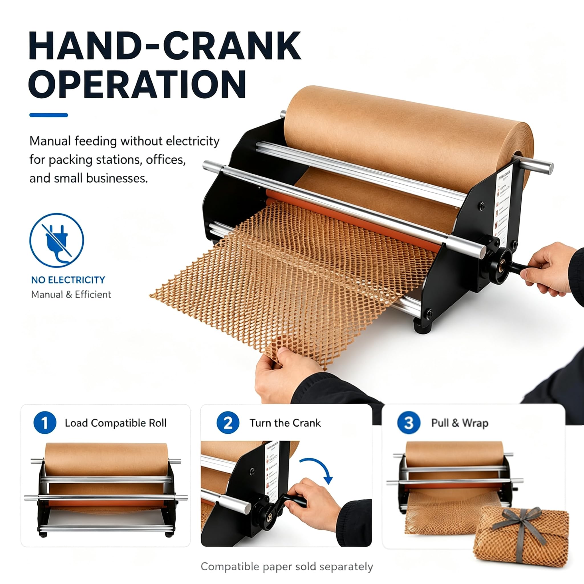 Máquina Manual Para Papel De Nido De Abeja, Dispensador De Rollos De Papel De Embalaje De Nido De Abeja, Diseño De Doble Eje, Estación De Embalaje De Sobremesa,para Envío De Artículos Frágiles