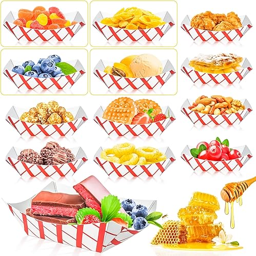 Miniatura 4 de MotBach Paquete de 180 bandejas de papel de color de 12 libra, botes de papel desechables, bandejas de papel a cuadros, bandejas de papel kraft para