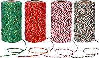 Vista 1 de Baker Twine 4 rollos de 1312 pies de cuerda de embalaje de Navidad, suministros de bricolaje (colores retro)
