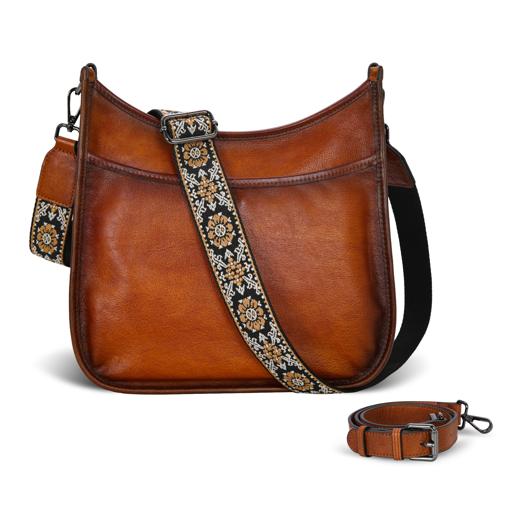 Crossbody Bags for Women Genuine Leather Purses Vintage Shoulder Handbags Travel Cross Body Bag with Boho Strap