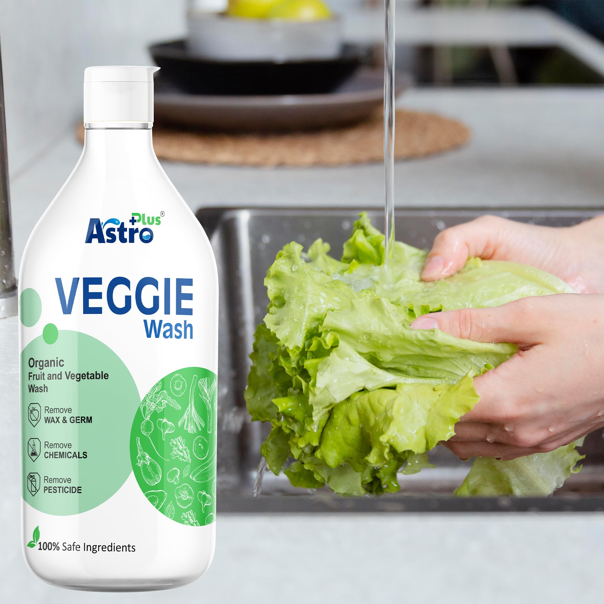 Astro Plus Veggie Wash Clean Fruits & Vegetables Natural Action, Removes Pesticides Germs Safe to use on Veggies and Fruits Washing Liquid (500 ML) 3