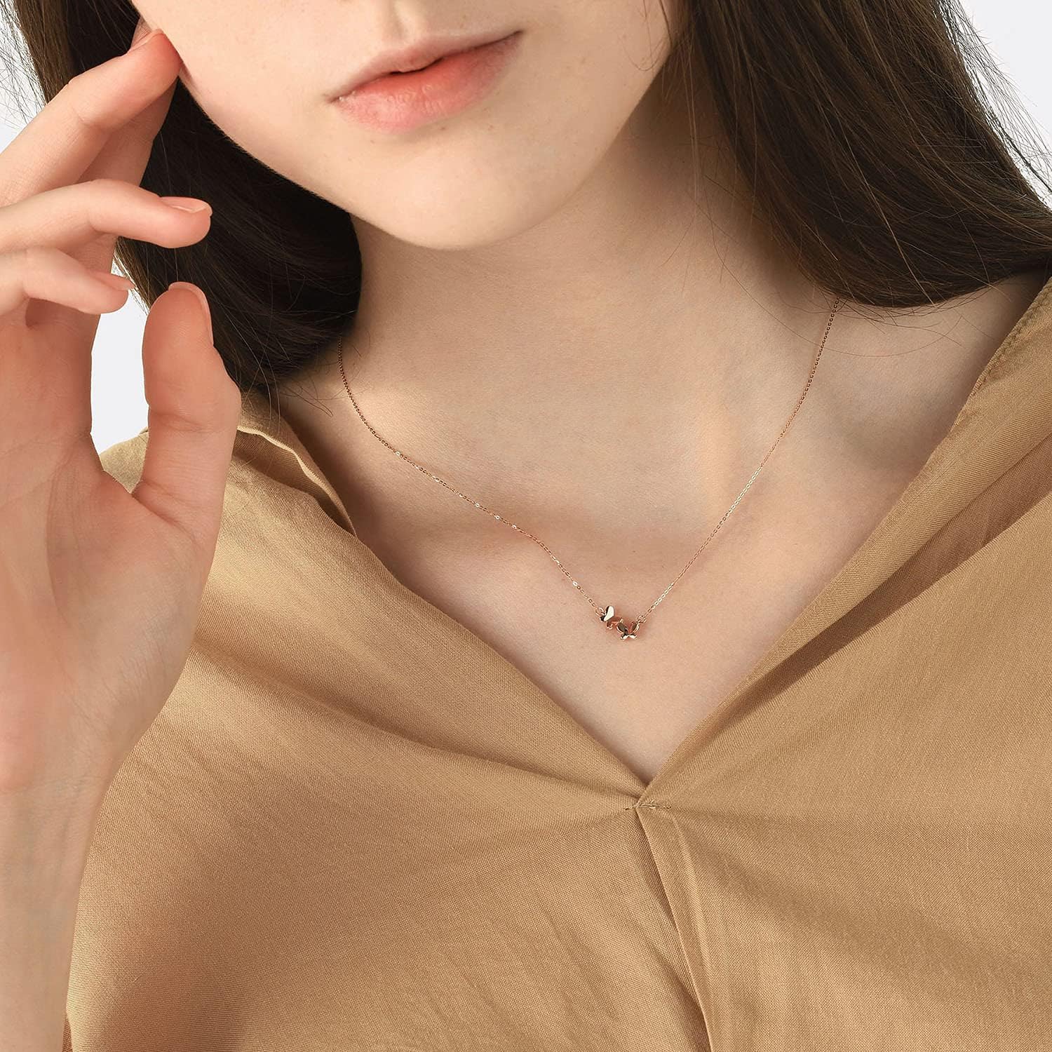 CHOW SANG SANG Delicate Gold 18K Rose Gold MINTY Collection Adorable Butterflies Necklace for Women 91093N | 17.7 Inches, (45 CM)