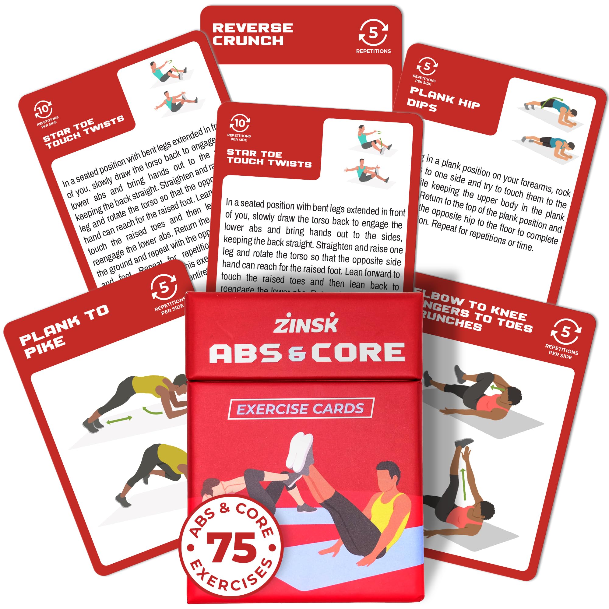 Zinsk Abs and Core Exercise Cards β 75+ Workout Cards to Help Build Core Strength, Stability, Outdoor, Work from Home Fitness Workout