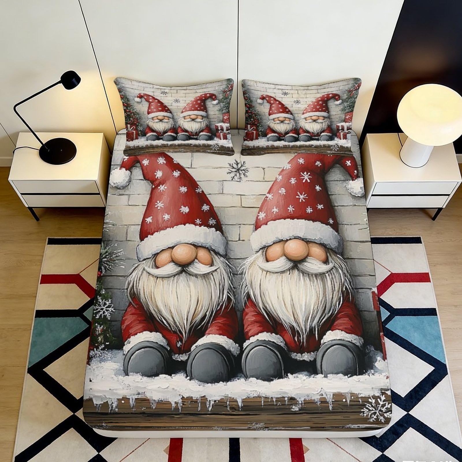 Pnayamiorkfel Style-10 3D Printed Christmas Gnome Fitted Sheet Microfiber Red Nordic Santa Claus Bed Cover For Bedroom Guest Room Decor 90X200x25cm