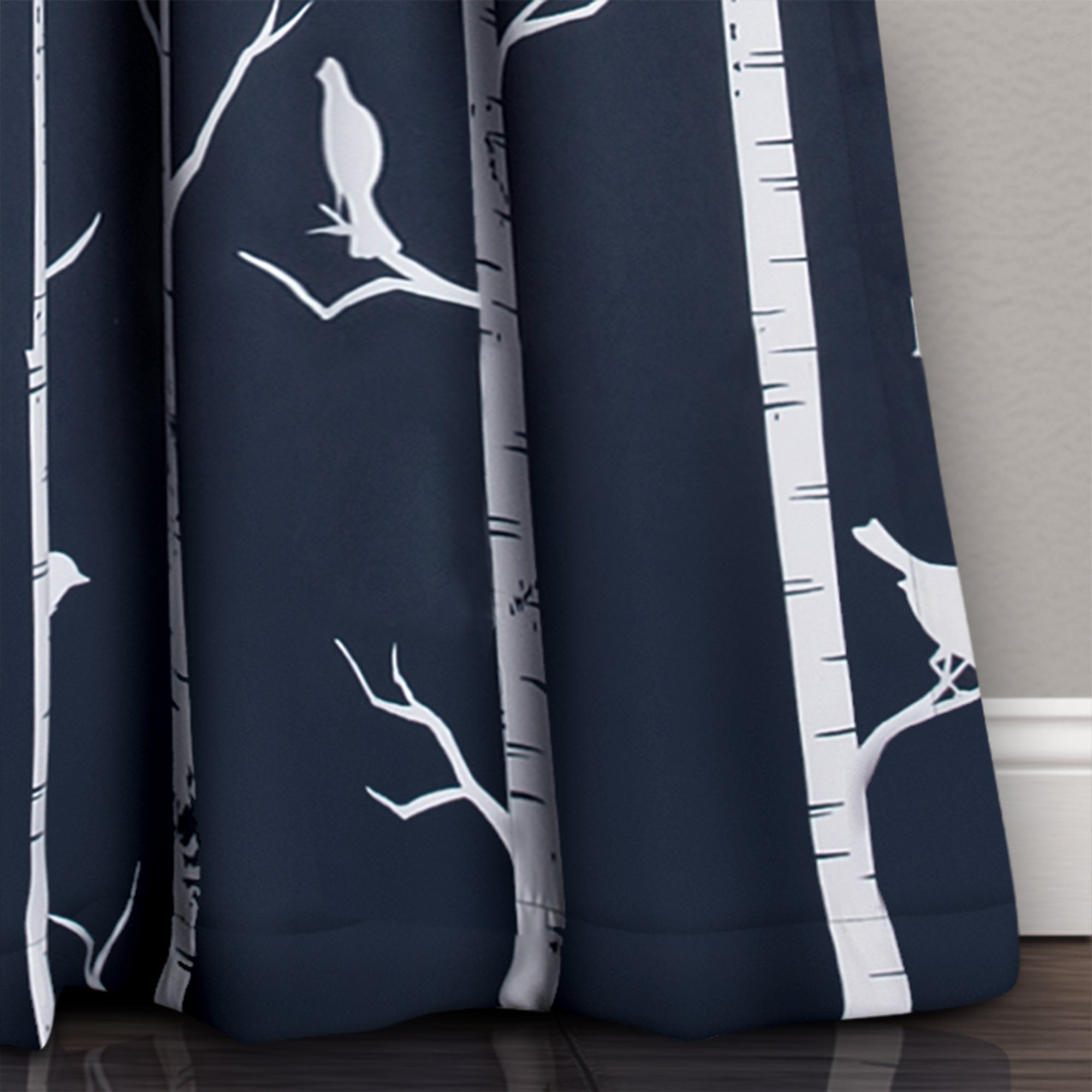 Lush Dcor Bird On The Tree Curtains Light Filtering Window Set for Living, Dining, Bedroom, 84 in L Panel Pair, Navy, 2 Count - Image 4