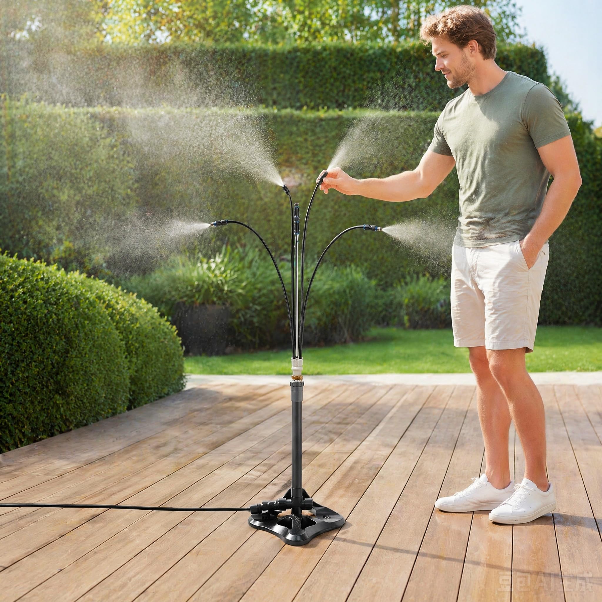 Wassernebel KüHlung Terrasse, Stehendes Vernebelungssystem, SprüHnebel Terrasse, 4 MessingdüSen Mit FormgedäChtnisrohr GartensprüHküHler FüR Garten, Terrasse Und Pool (B Erweitert *1)