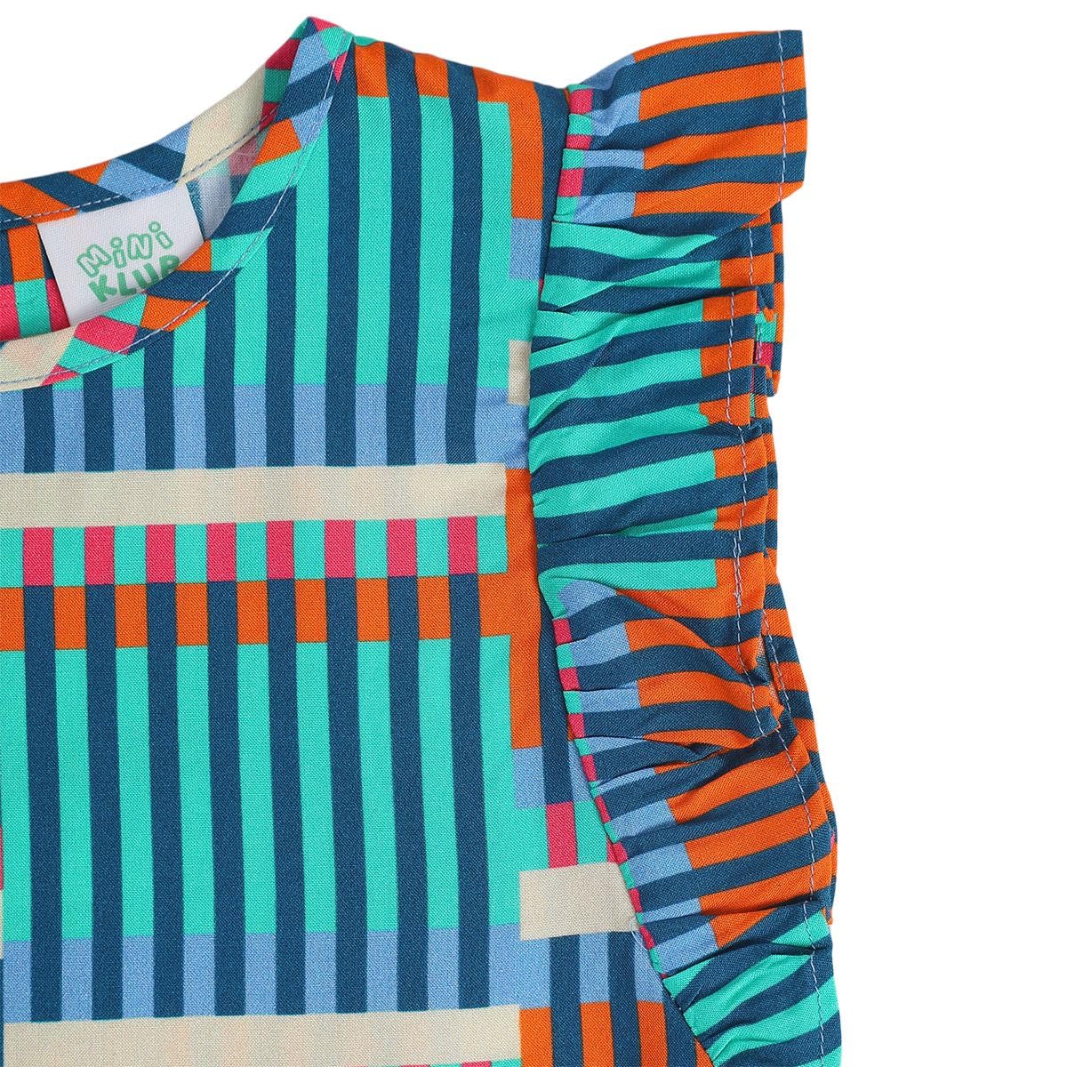 miniklub Baby Short Sleeve Round Neck Woven Viscose Blue Color Woven Top, Pack of 1 (3-6M) 3