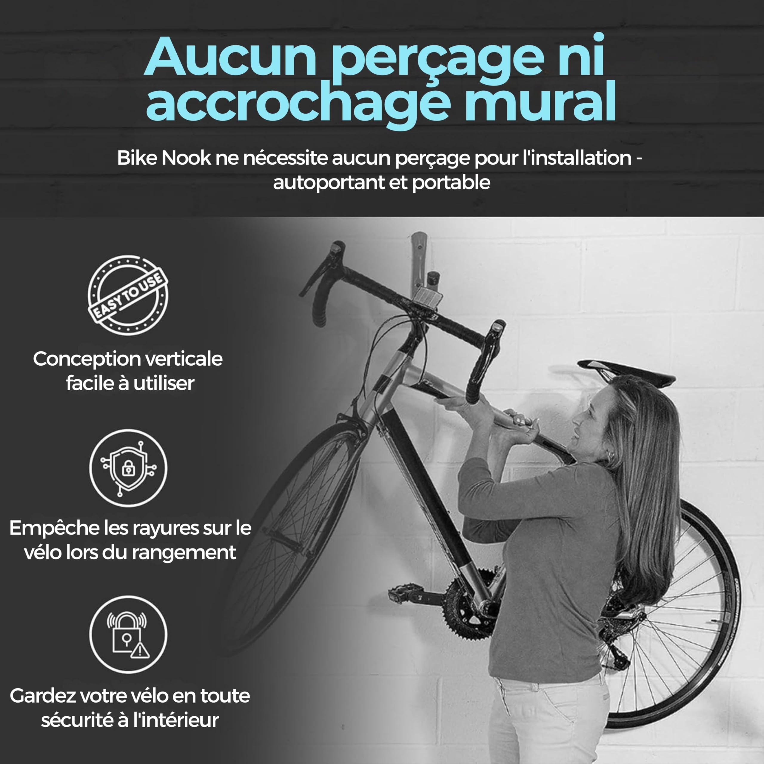 Bike Nook Acier Support de vélo Fixe Portable avec Hauteur réglable Gain de Place pour l’intérieur