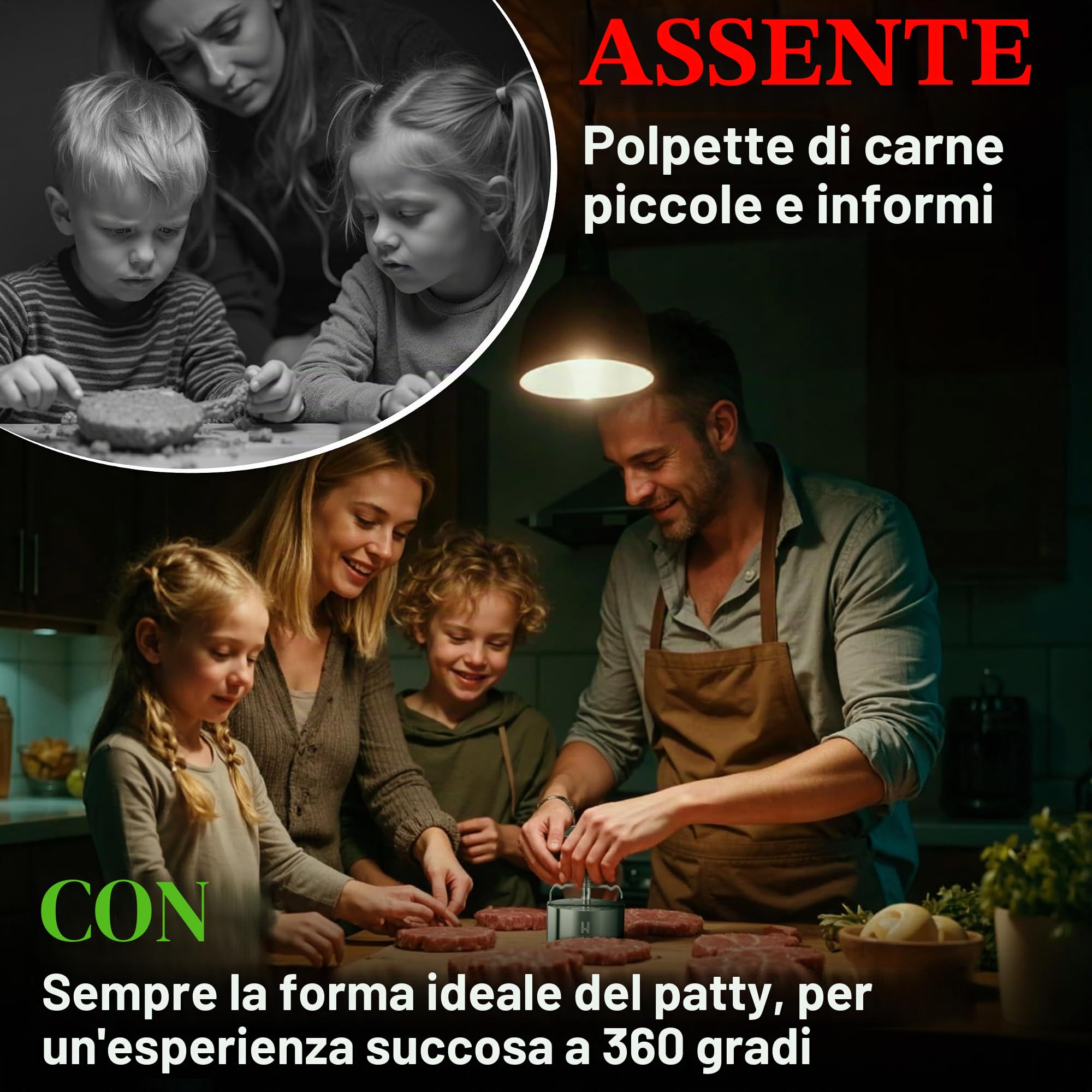Pressa per hamburger di alta qualità in acciaio inox – pressa per hamburger – Accessorio ideale per barbecue perfetto per patties di carne macinata da 100 – 400 g – Patty Maker per succosi