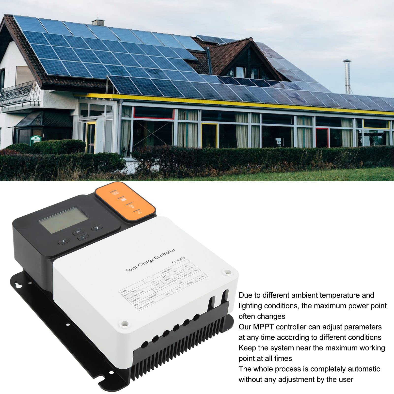 Kontroler ładowania Słonecznego MPPT, Regulator Panelu Słonecznego ze Stopu Aluminium 30A Auto 12 V 24 V 36 48 , Wejście PV 150 , , do Systemów ładowania Baterii Słonecznych Poza siecią