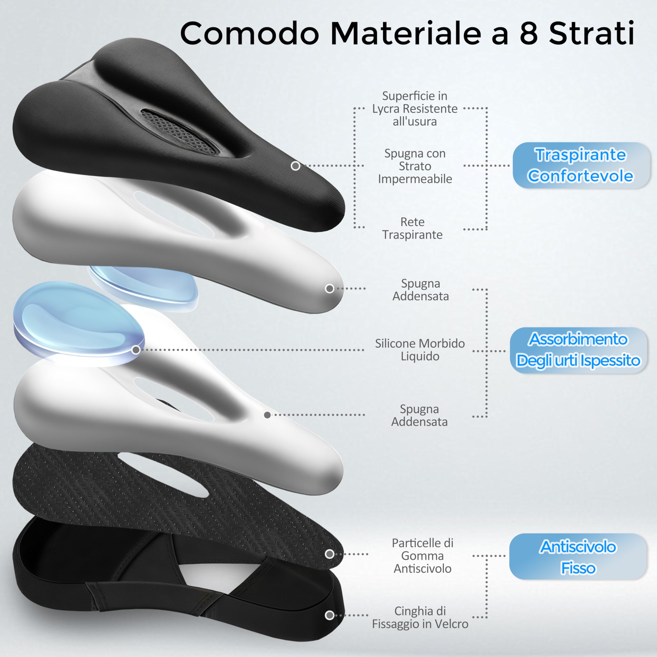 auvstar Coprisella in gel per bicicletta,Ventilazione cava unica,con imbottitura morbida e comoda, Bici Morbida Professionale per Ciclismo da Strada,Montagna o Spinning,(Nero)