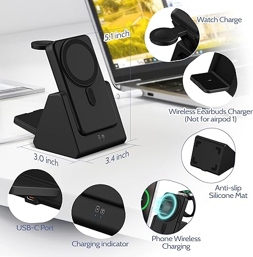 Miniatura 6 de Estación de carga inalámbrica 3 en 1 cargador portátil de banco de energía de 10000 mAh compatible con teléfono Air171615141312 Series y reloj -