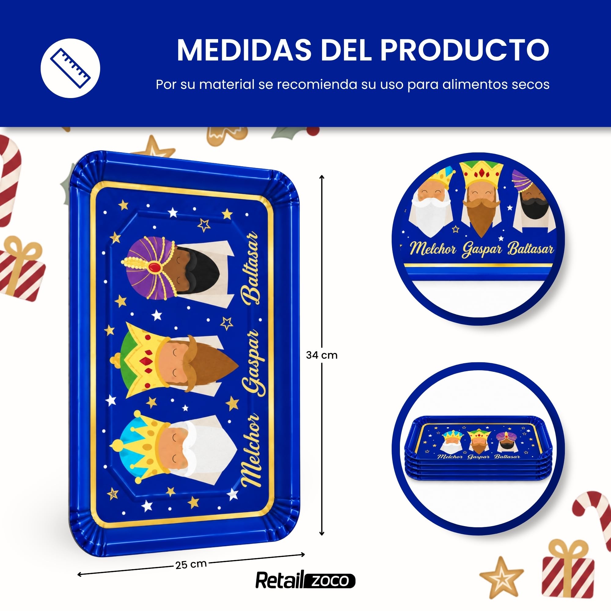 Bandejas de Cartón para Servir, Diseño Reyes Magos Azul, 6 Unidades - imagen 4