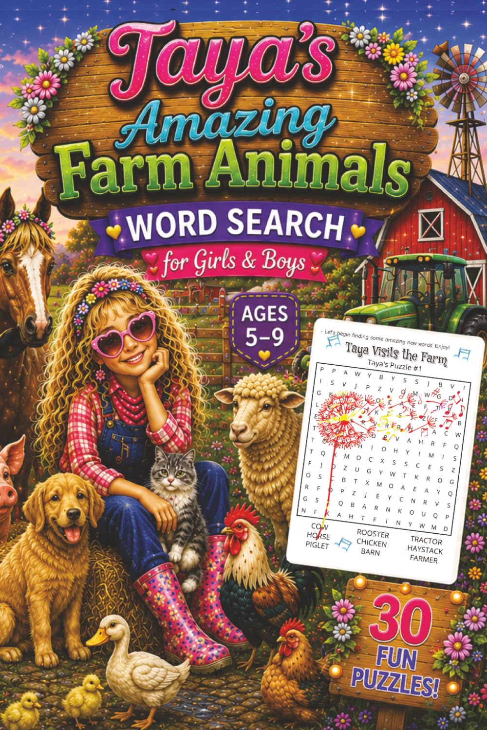 Farm Animals Word Search | Taya's Farm Animal Word Search Puzzle Book for Boys & Girls 5-9 Cows, Horses, Pigs, Tractors (Adventures of Taya the Popstar)