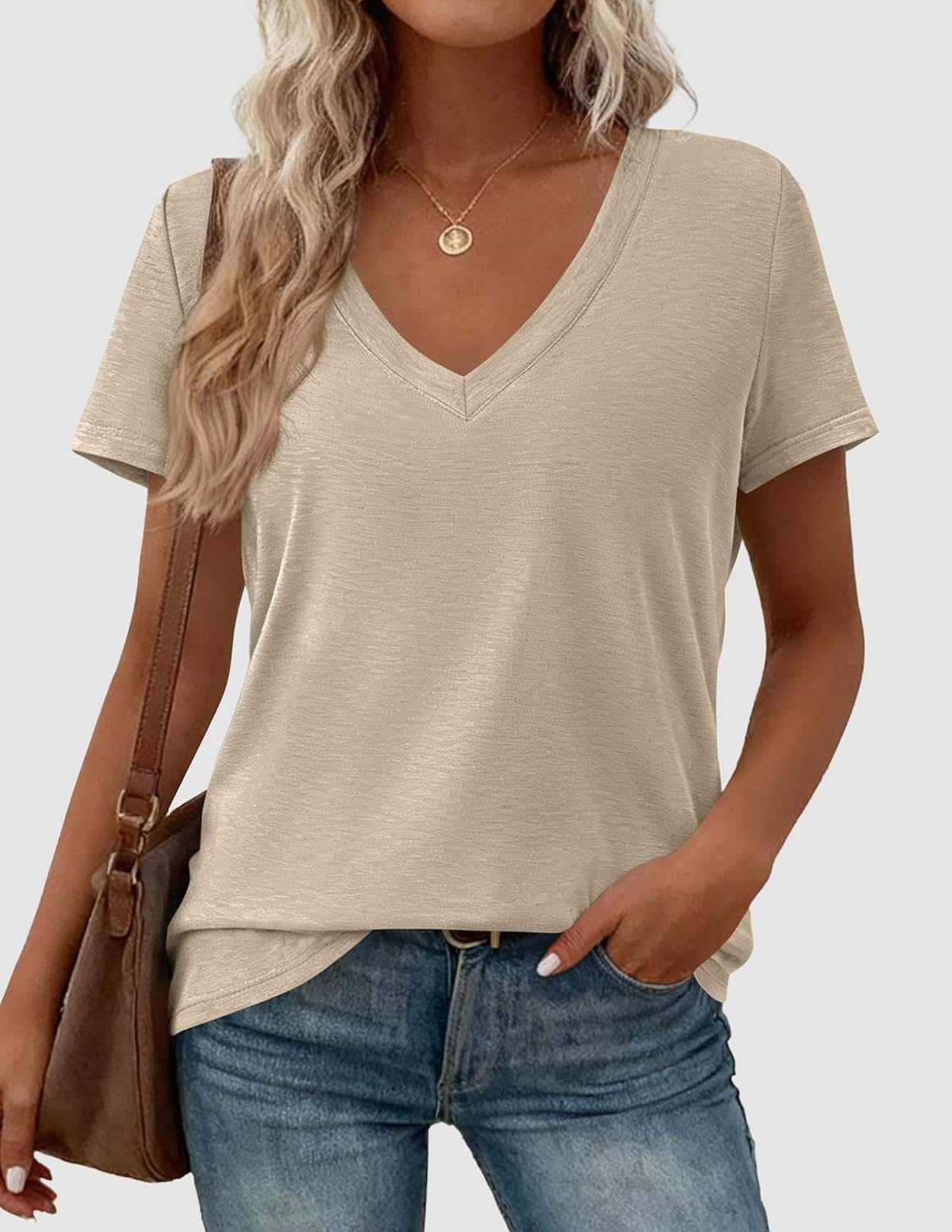 PRETTYGARDEN Womens Tops Short Sleeve Oversized Tshirts Shirts 2026 Summer Casual V Neck Loose Basic Tees Spring Tunic Blouse - Image 2