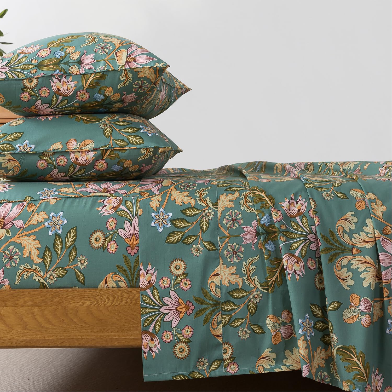FADFAY Twin XL Sheet Set 4-Piece 100% Percale Cotton Floral