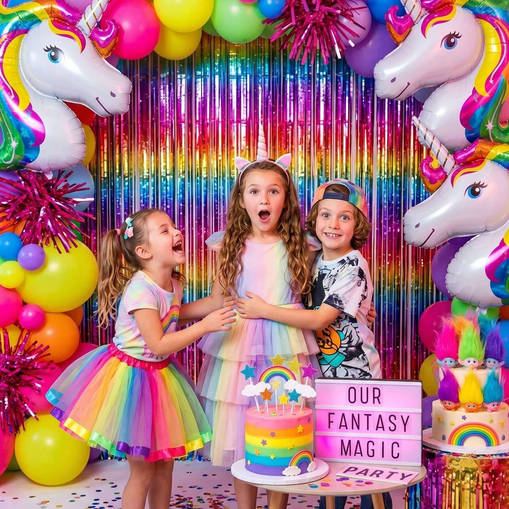 Paquete de 4 cortinas de flecos de papel de aluminio arcoíris brillante, telón de fondo metálico para cabina de fotos, accesorios para cumpleaños, despedida de soltera, día del orgullo gay,