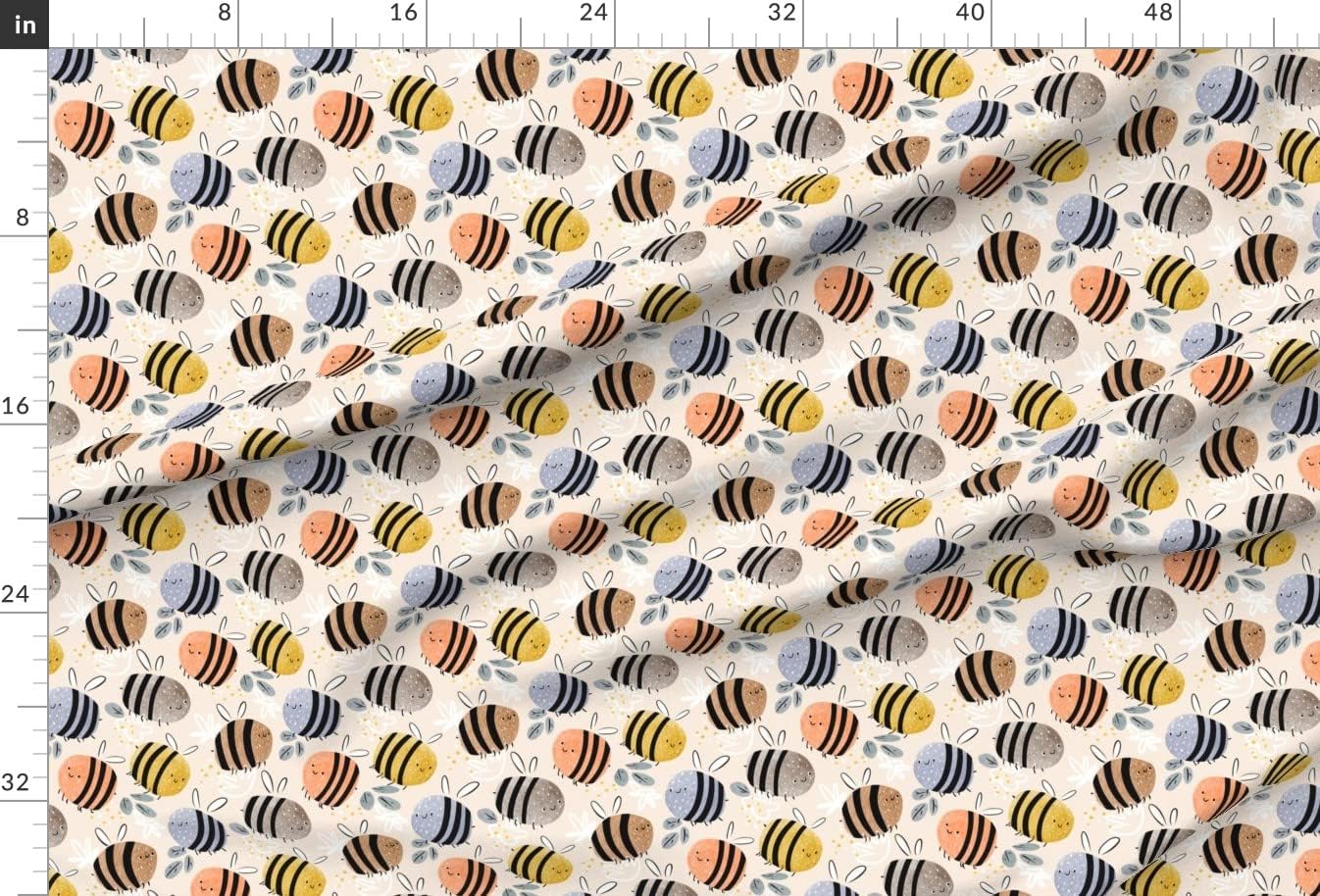 Spoonflower Fabric - Watercolor Bees Pattern Painted Children Nursery Neutral Pastel Bugs Printed on Minky Fabric by The Yard - Sewing Baby Blankets Quilt Backing Plush
