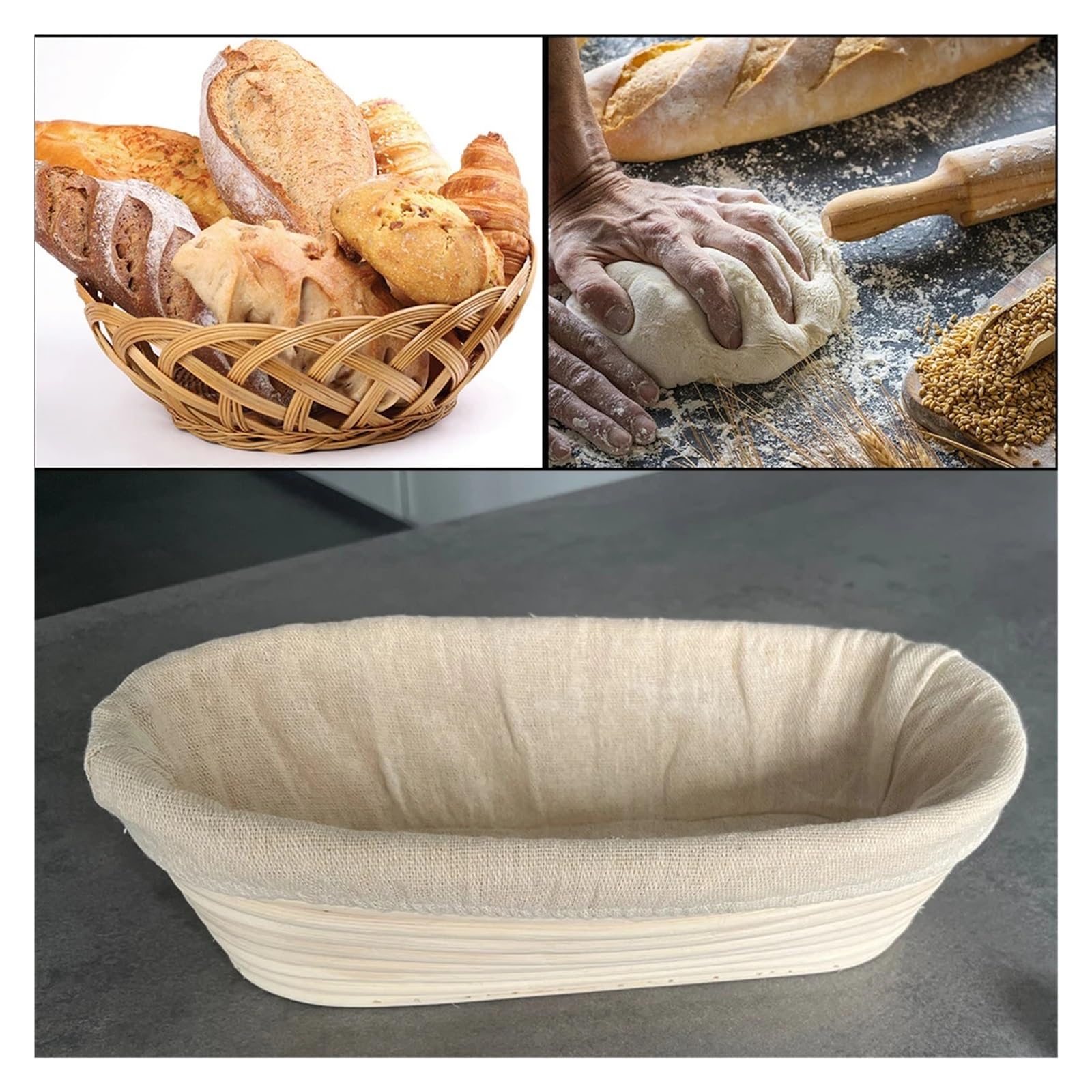 Banneton de mimbre ovalado la cesta prueba masa del pan for hornada casera(F)
